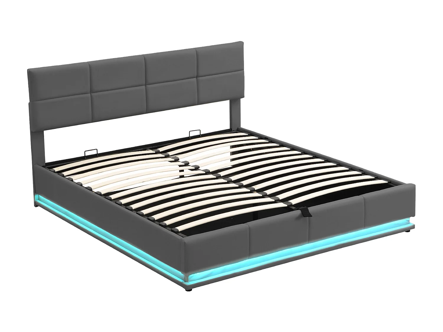 Lit coffre adulte 180x200cm gris en PU, tête de lit réglable en hauteur, sommier à lattes, sans matelas