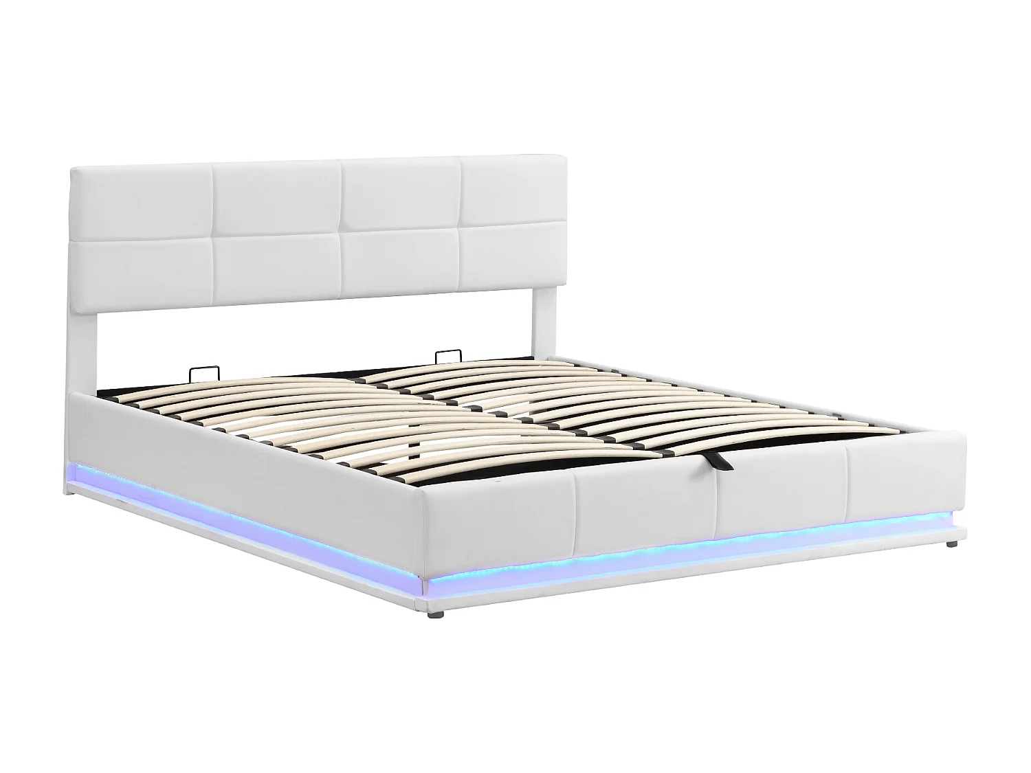 Lit coffre adulte 180x200cm blanc en PU, tête de lit réglable en hauteur, sommier à lattes, sans matelas
