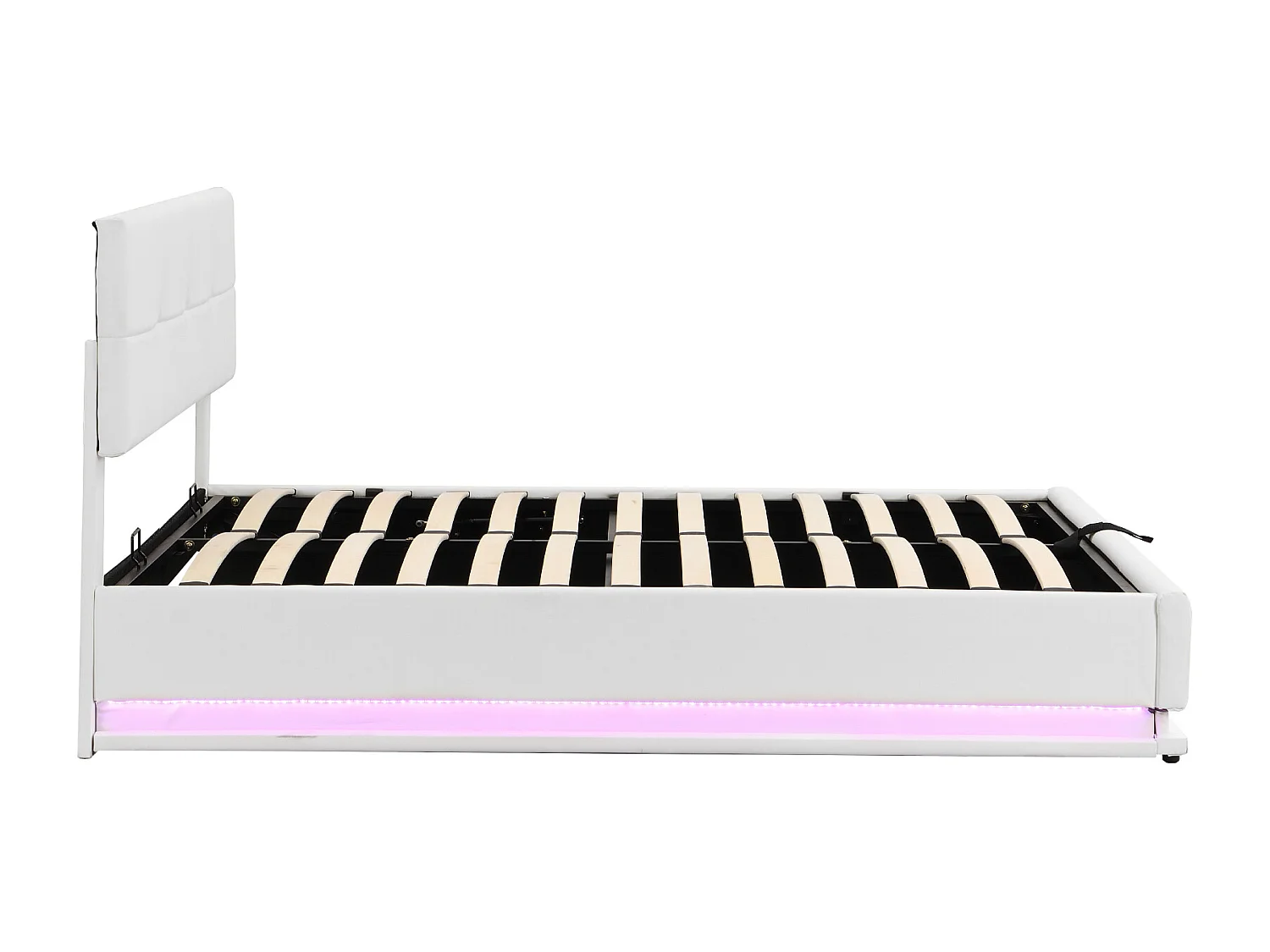 Lit coffre adulte 180x200cm blanc en PU, tête de lit réglable en hauteur, sommier à lattes, sans matelas