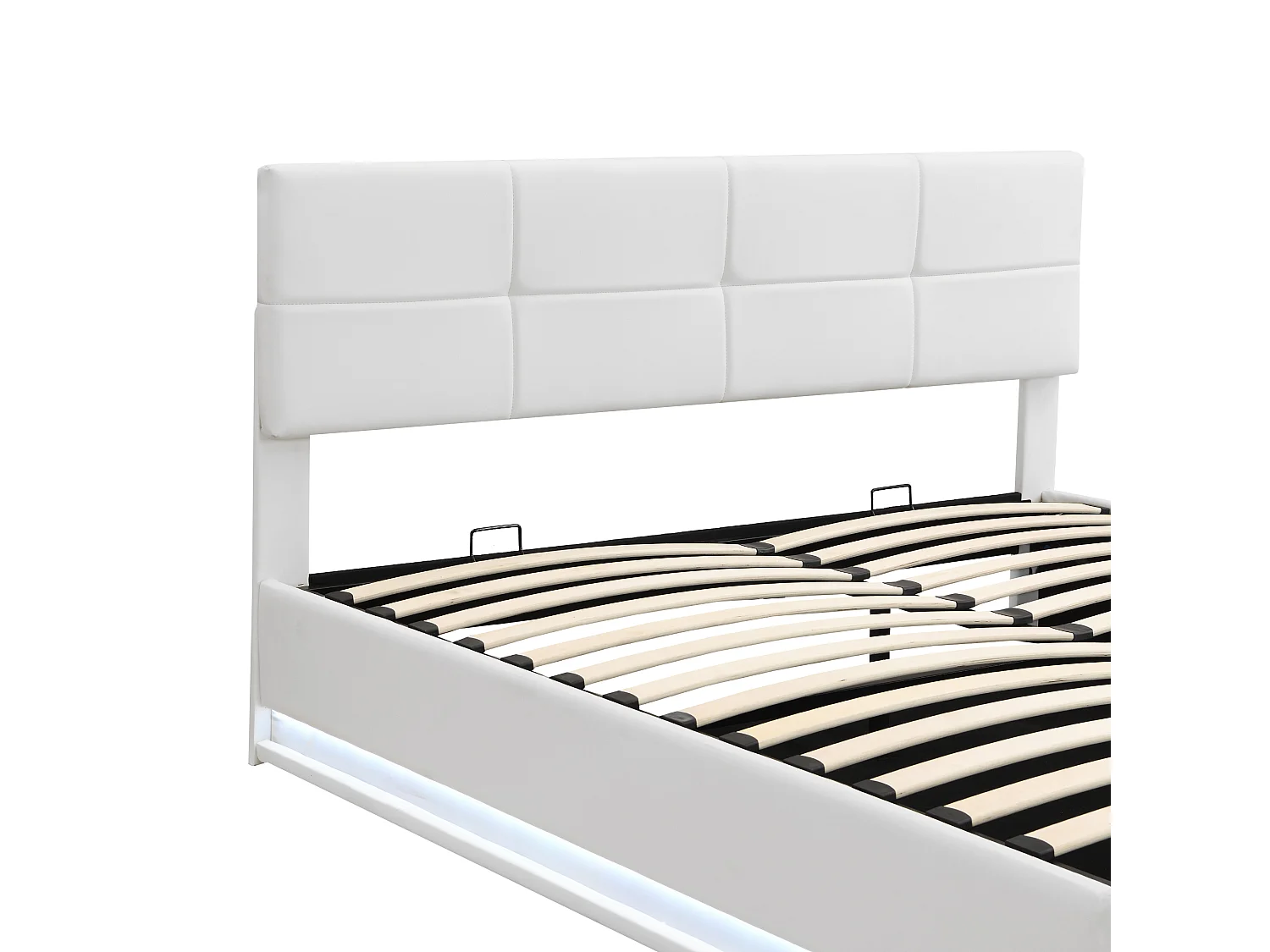 Lit coffre adulte 180x200cm blanc en PU, tête de lit réglable en hauteur, sommier à lattes, sans matelas