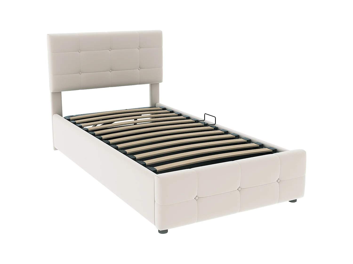 Lit coffre enfant 90x200cm beige en velours, tête de lit réglable en hauteur, sommier à lattes, sans matelas