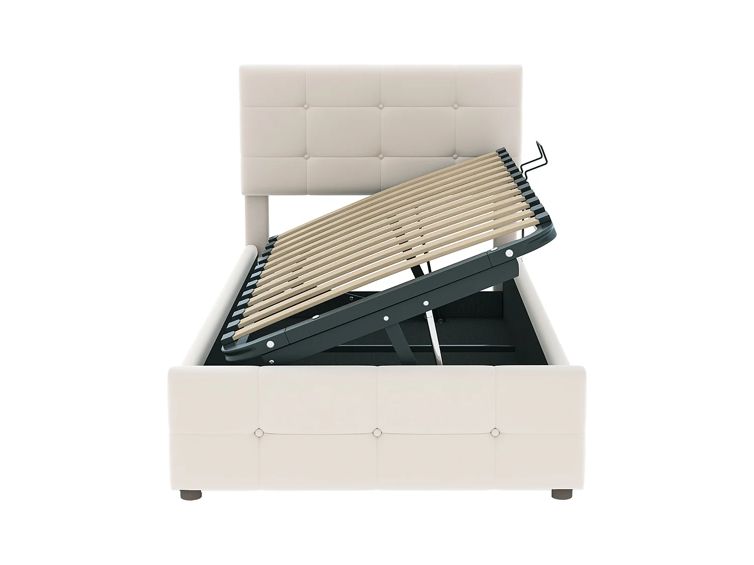 Lit coffre enfant 90x200cm beige en velours, tête de lit réglable en hauteur, sommier à lattes, sans matelas