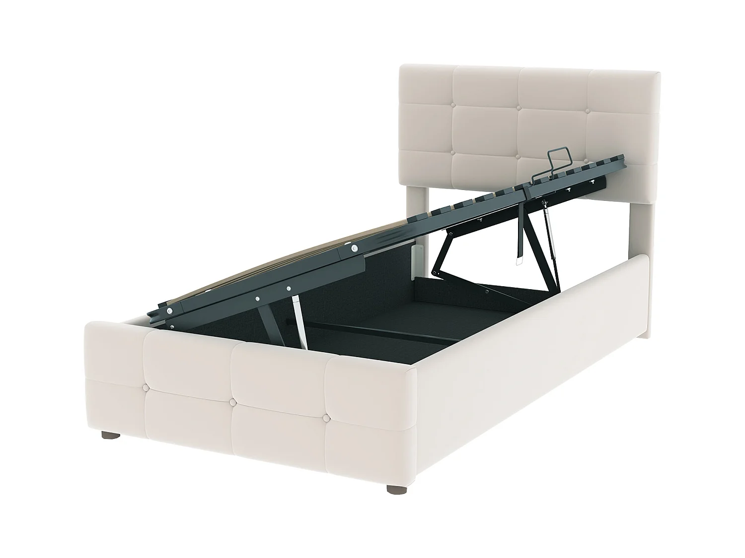 Lit coffre enfant 90x200cm beige en velours, tête de lit réglable en hauteur, sommier à lattes, sans matelas