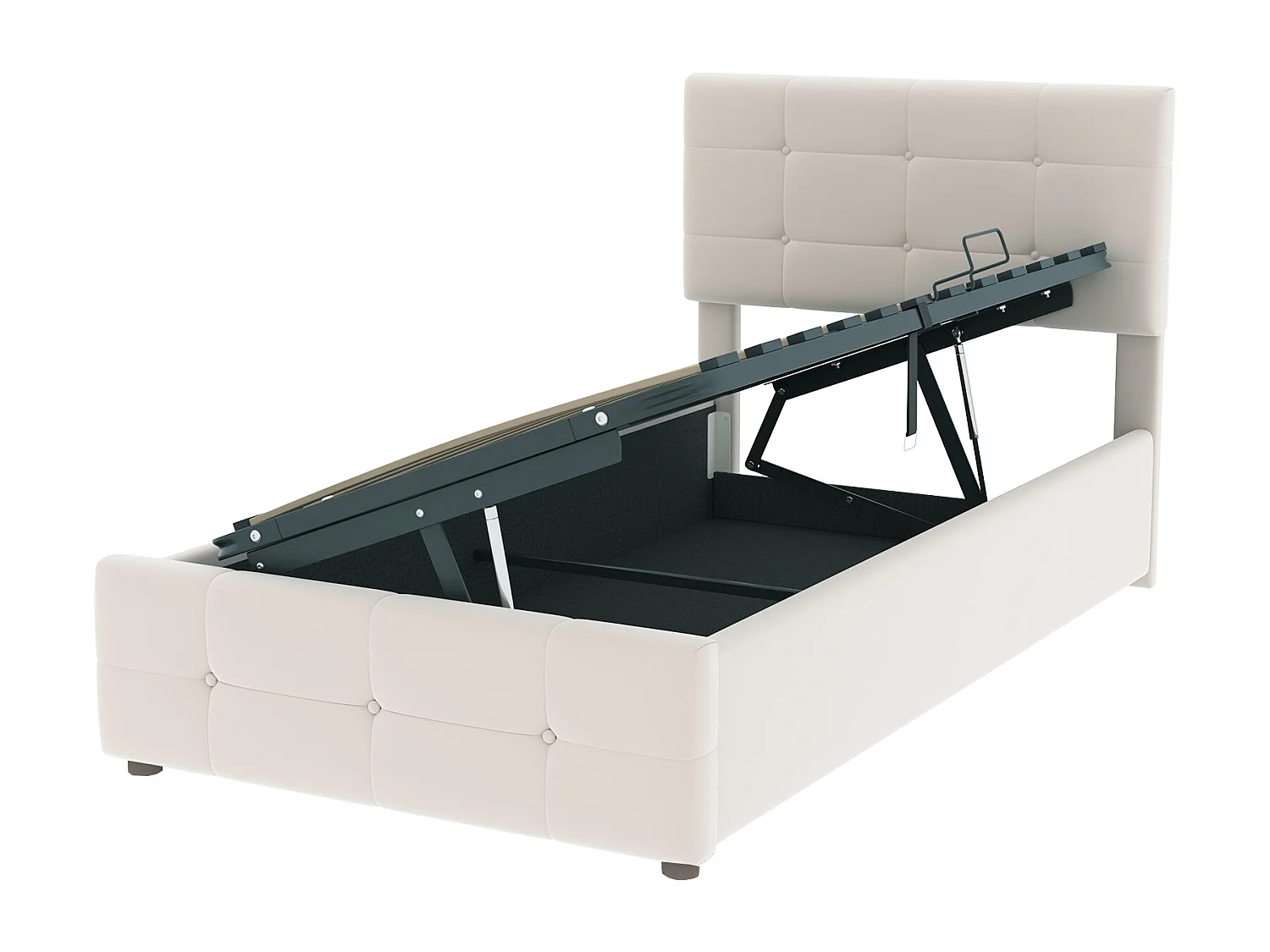 Lit coffre enfant 90x200cm beige en velours, tête de lit réglable en hauteur, sommier à lattes, sans matelas