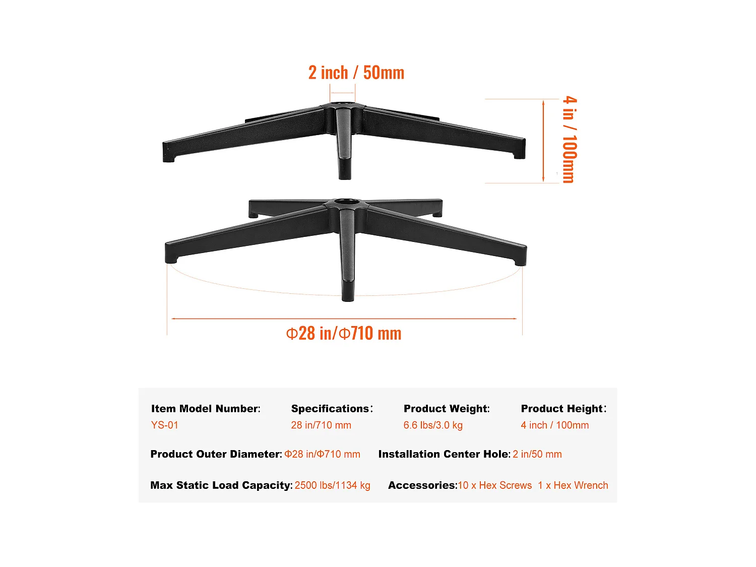 Base de Remplacement pour Chaise de Bureau SucceBuy, 710 mm, Base de Tabouret en Métal Robuste, 1134 kg