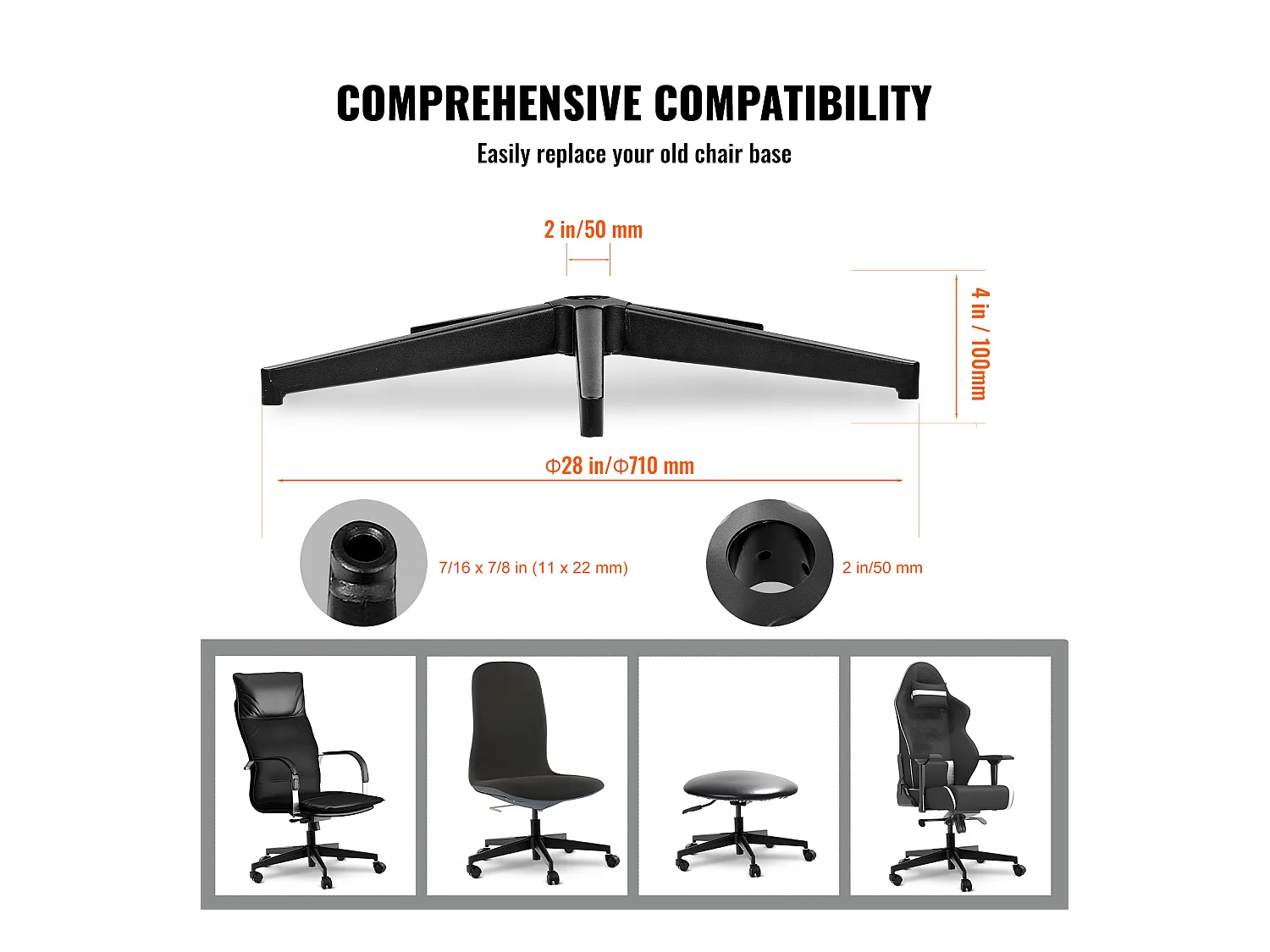 Base de Remplacement pour Chaise de Bureau SucceBuy, 710 mm, Base de Tabouret en Métal Robuste, 1134 kg