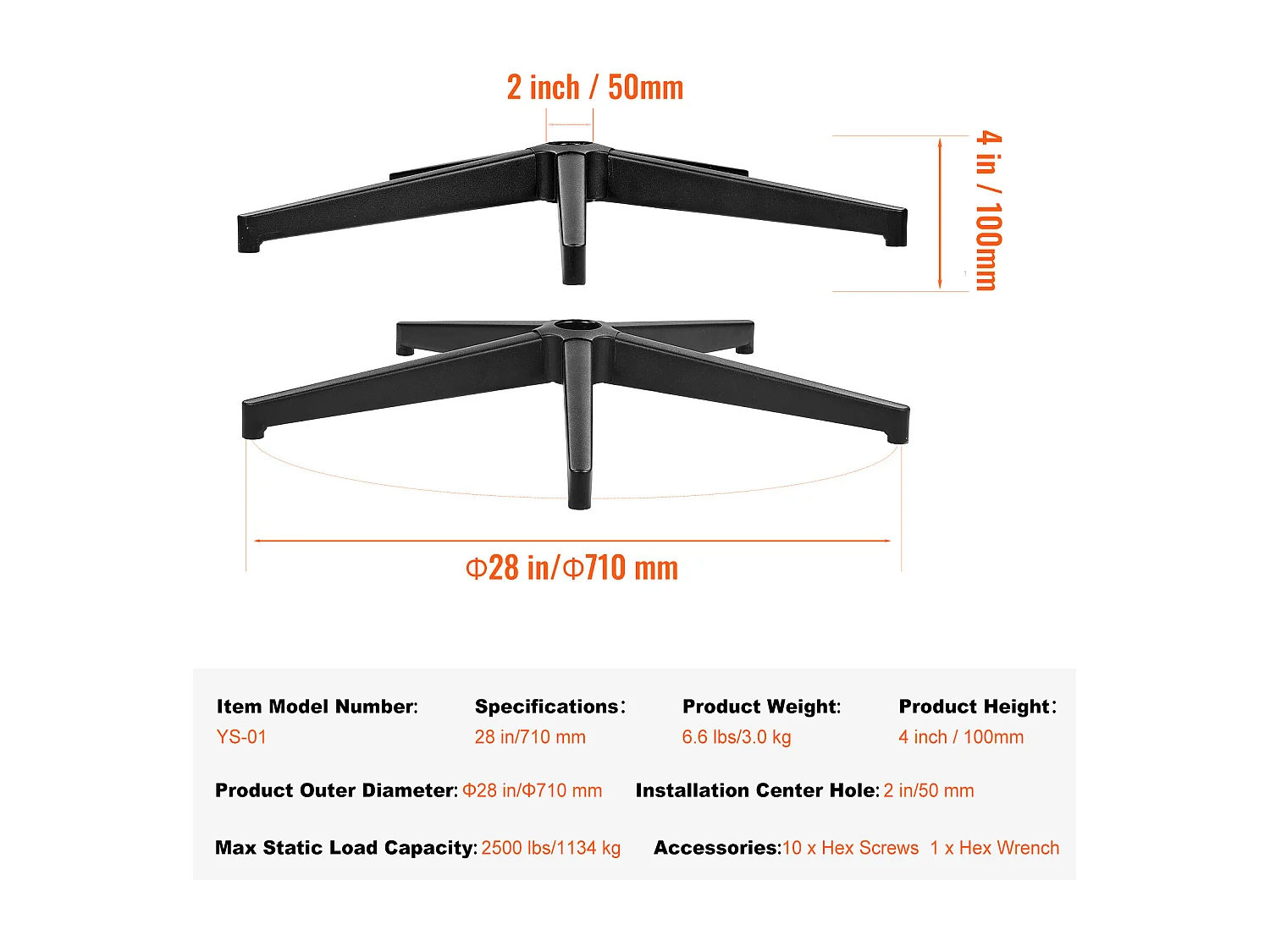 Base de Recambio para Silla de Oficina SucceBuy, 710 mm, Robusta Base de Taburete Metálica, 1134 kg