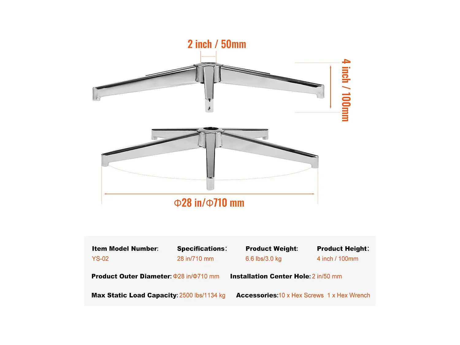 Base de Remplacement pour Chaise de Bureau SucceBuy, 710 mm, Base de Tabouret en Métal Robuste, 1134 kg