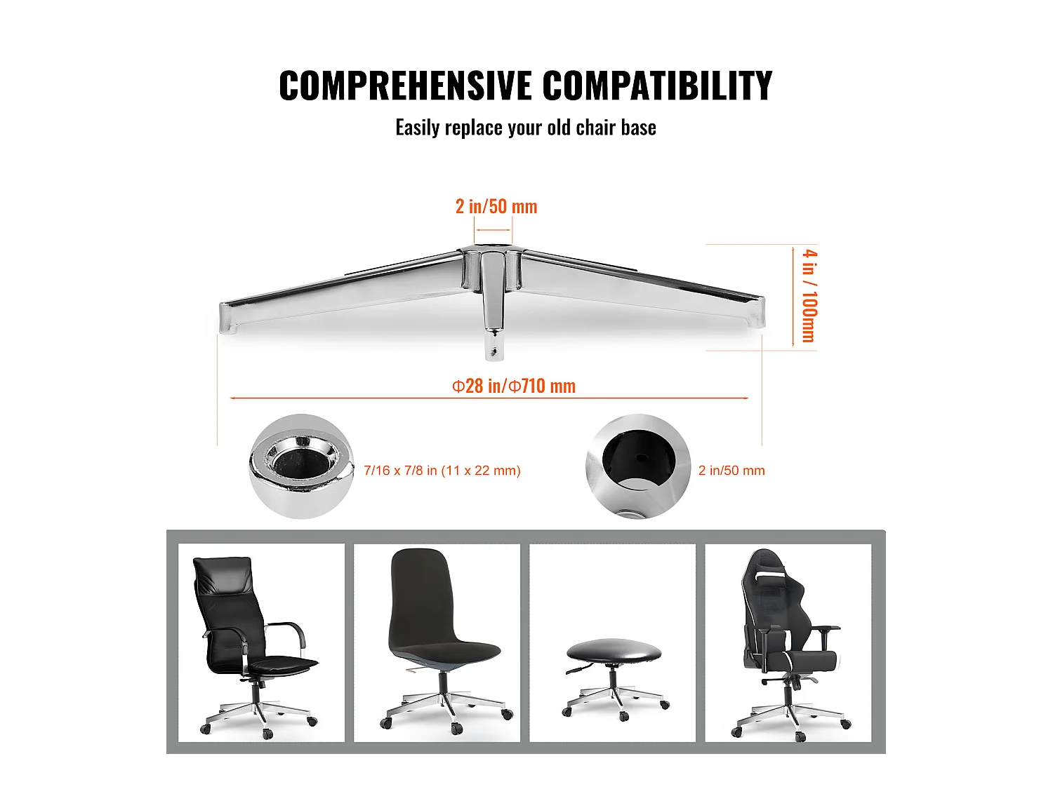 Base de Remplacement pour Chaise de Bureau SucceBuy, 710 mm, Base de Tabouret en Métal Robuste, 1134 kg
