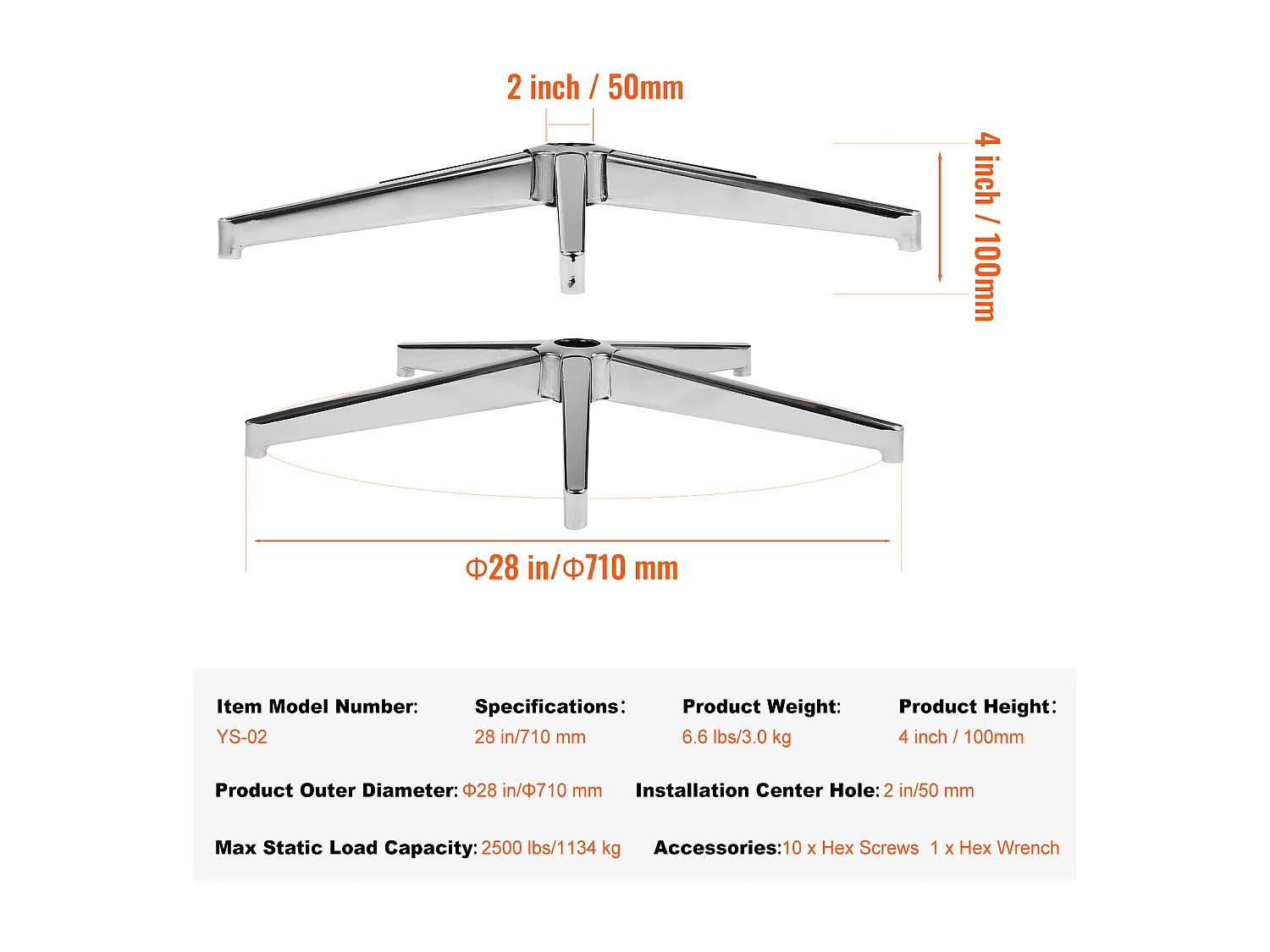 Base de Remplacement pour Chaise de Bureau SucceBuy, 710 mm, Base de Tabouret en Métal Robuste, 1134 kg