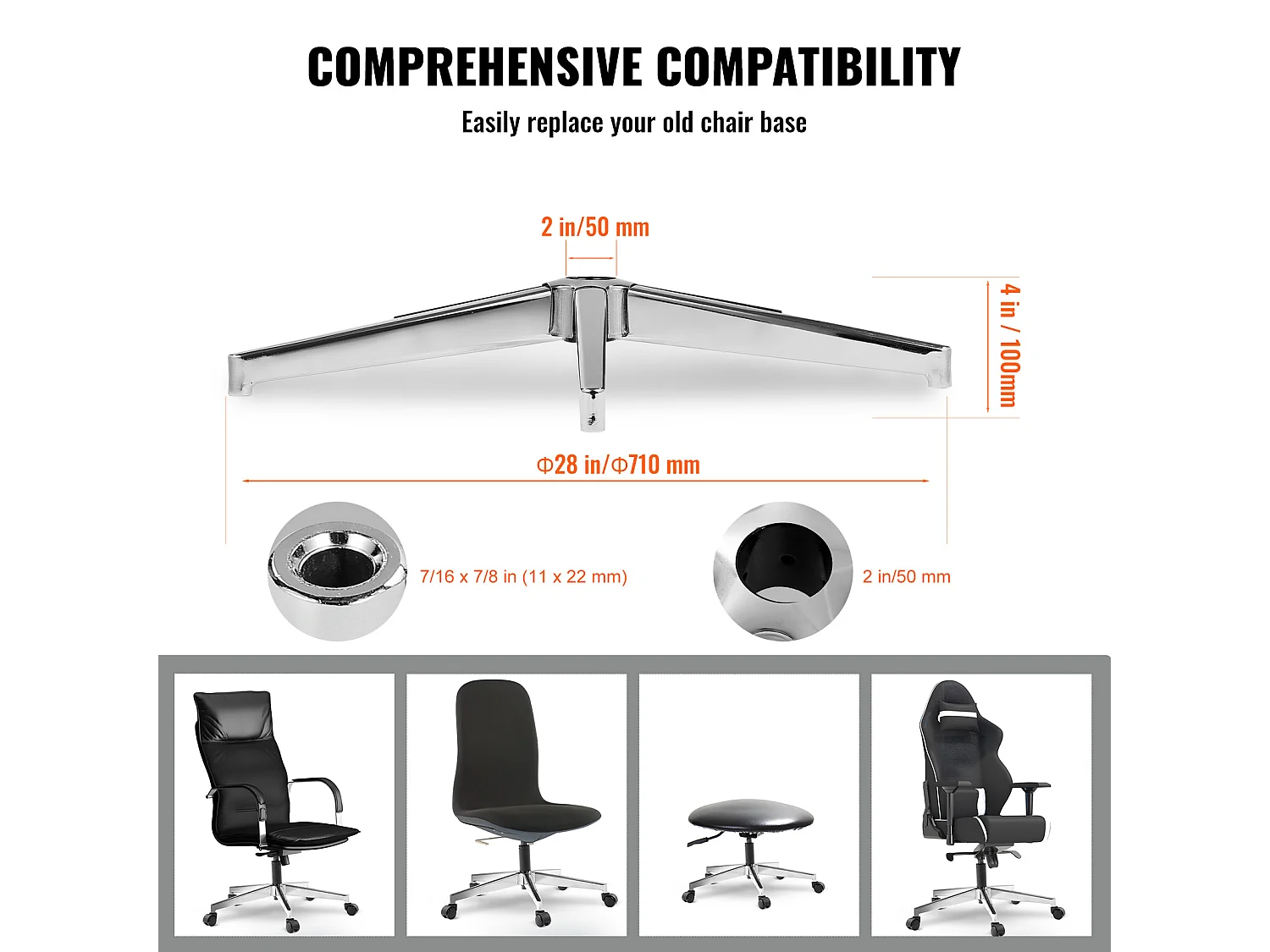Base de Remplacement pour Chaise de Bureau SucceBuy, 710 mm, Base de Tabouret en Métal Robuste, 1134 kg