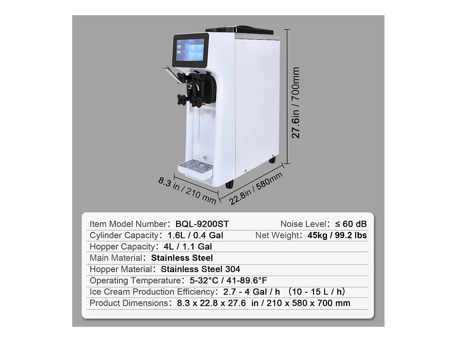 Weich-Eismaschine SucceBuy, 10 L/h 900 W, 1 Geschmack, Automatische Vorkühlung mit Touchscreen, für Sundae Joghurt