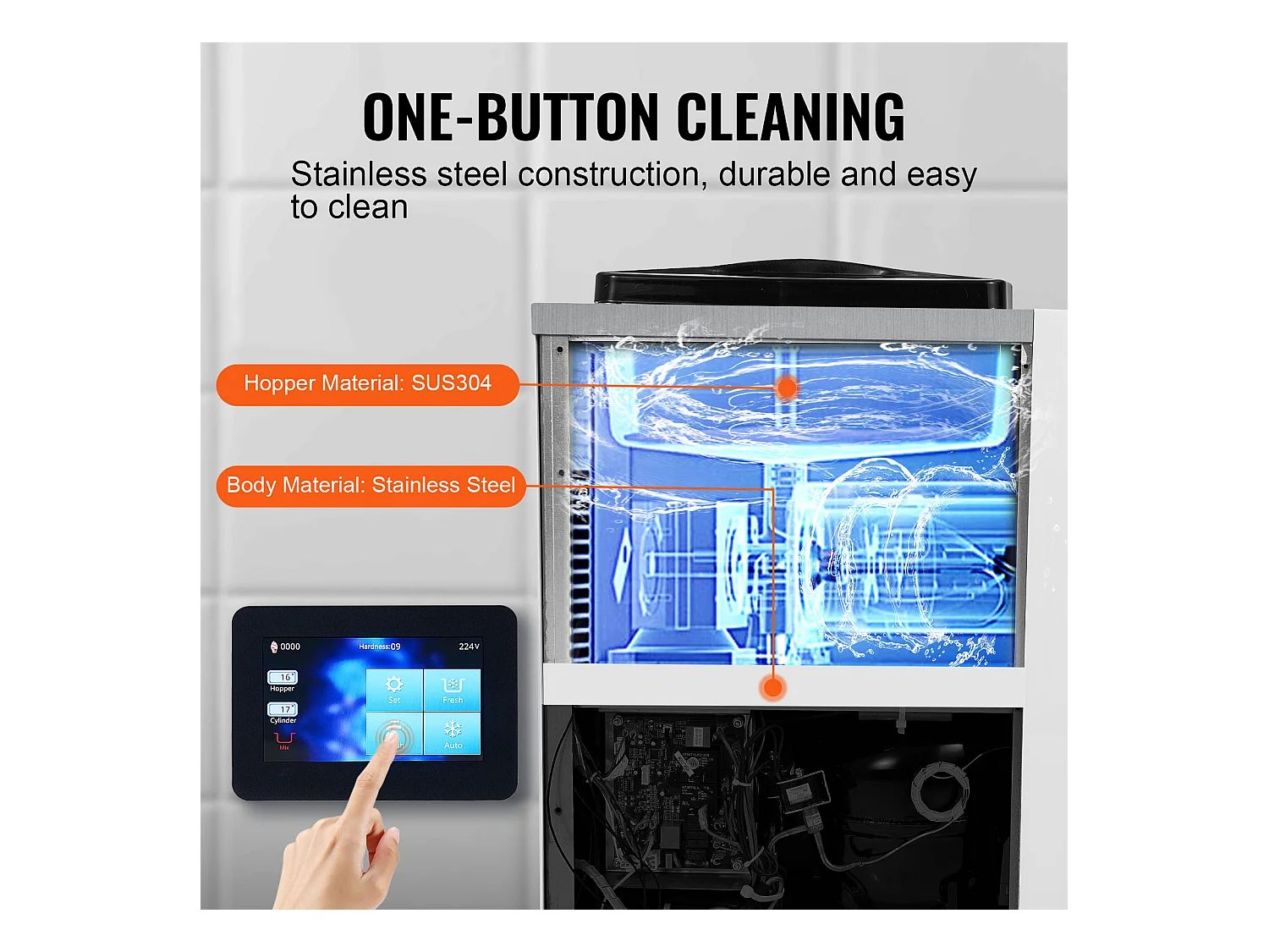 Weich-Eismaschine SucceBuy, 10 L/h 900 W, 1 Geschmack, Automatische Vorkühlung mit Touchscreen, für Sundae Joghurt