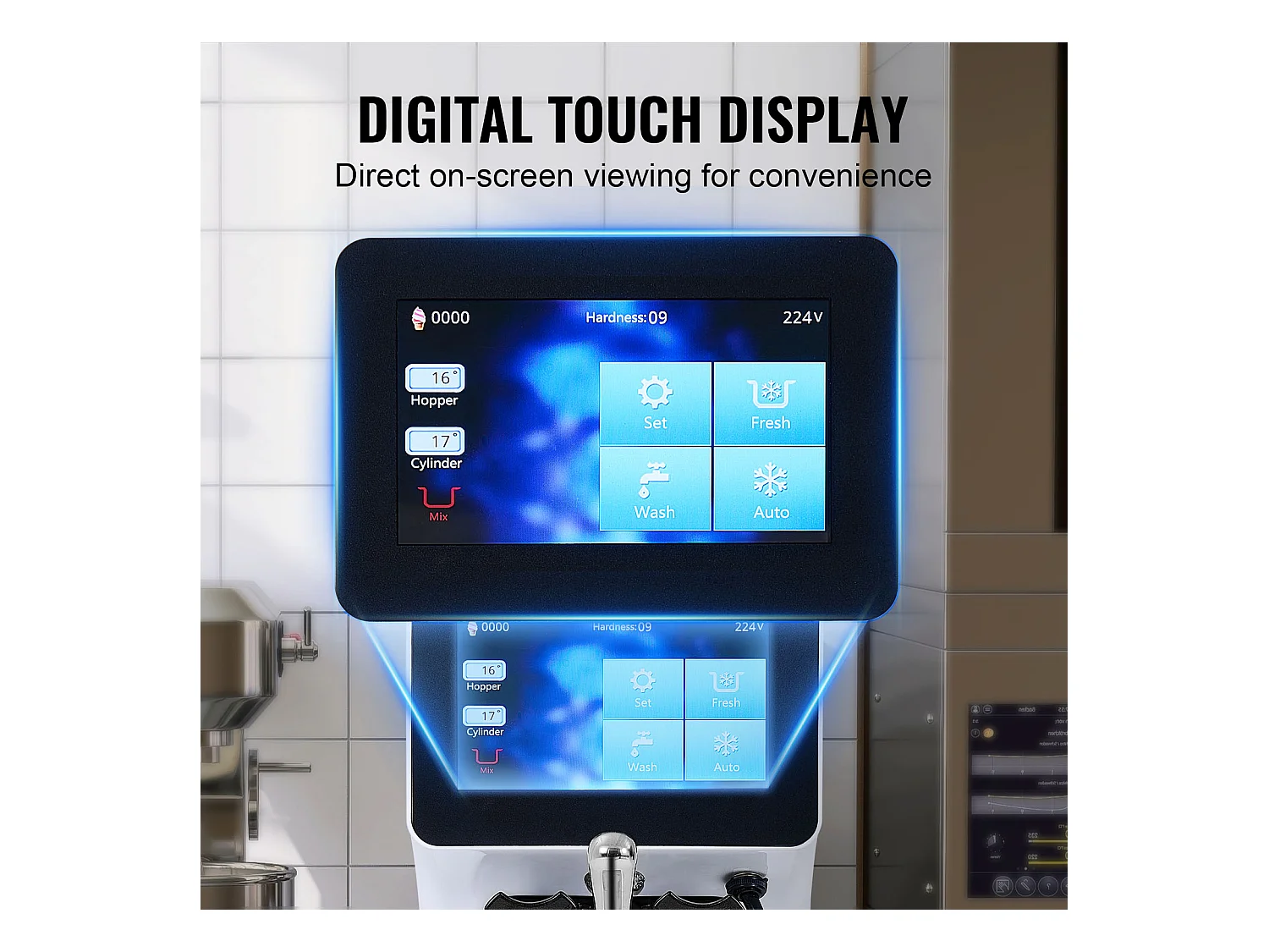 Weich-Eismaschine SucceBuy, 10 L/h 900 W, 1 Geschmack, Automatische Vorkühlung mit Touchscreen, für Sundae Joghurt