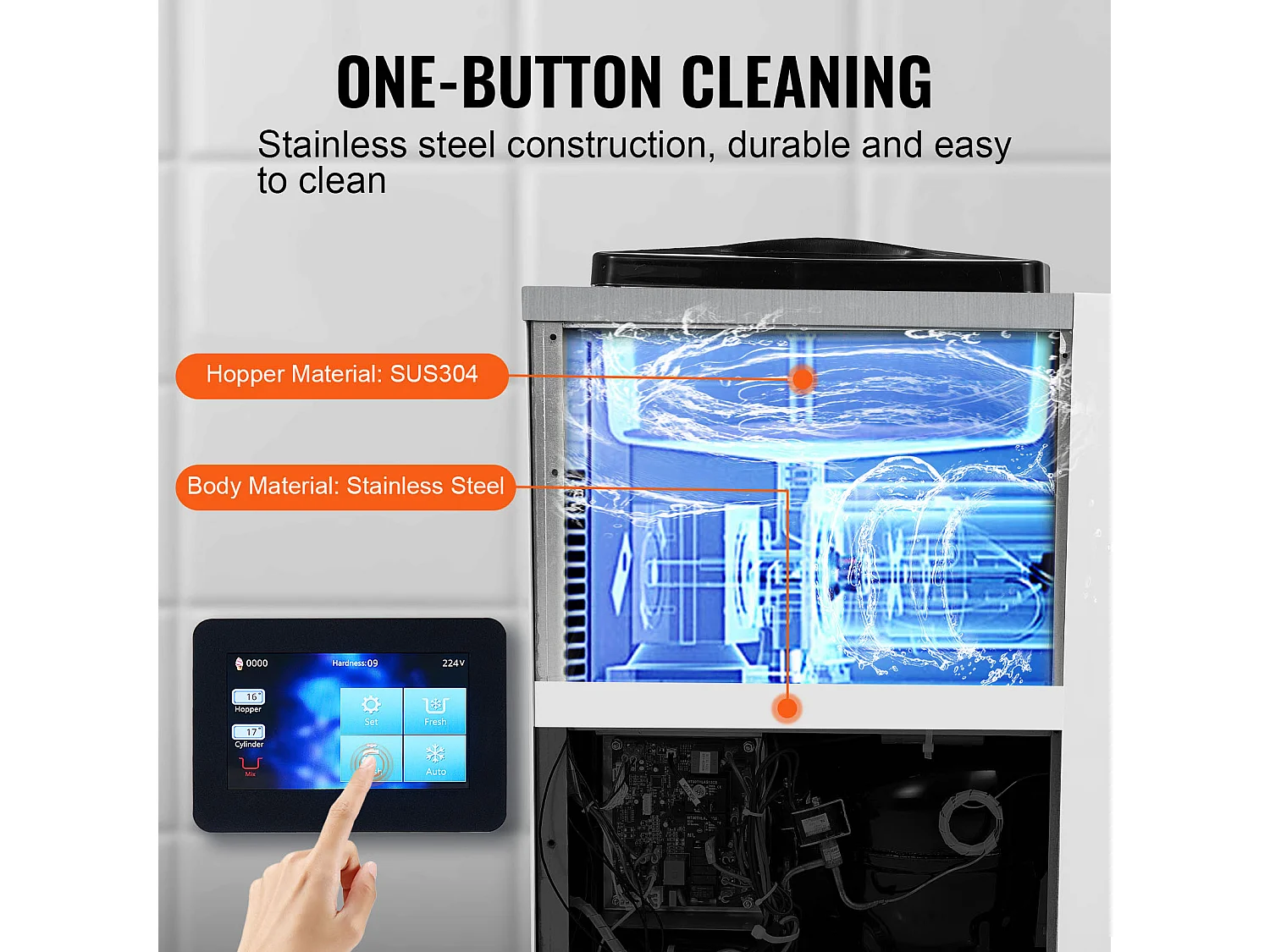 Machine à Crème Glacée Molle SucceBuy, 10 L/h 900 W, 1 Saveur, Pré-Réfrigération Automatique à Écran Tactile, pour Sundae Yaourt