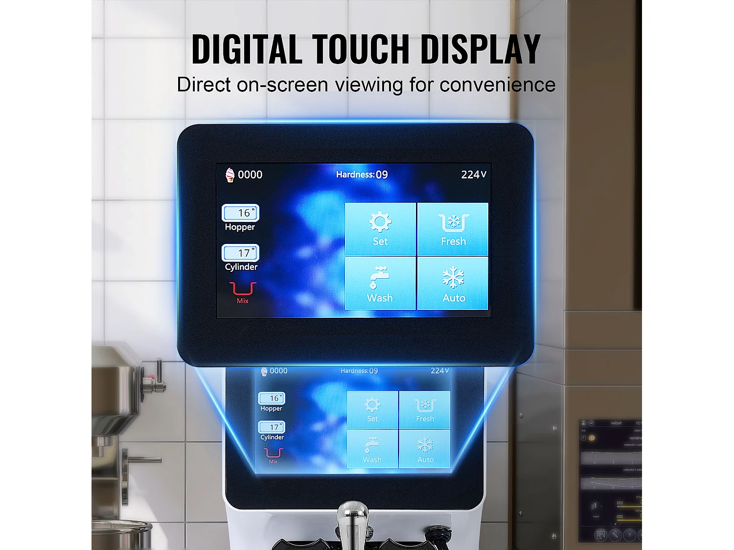 Machine à Crème Glacée Molle SucceBuy, 10 L/h 900 W, 1 Saveur, Pré-Réfrigération Automatique à Écran Tactile, pour Sundae Yaourt