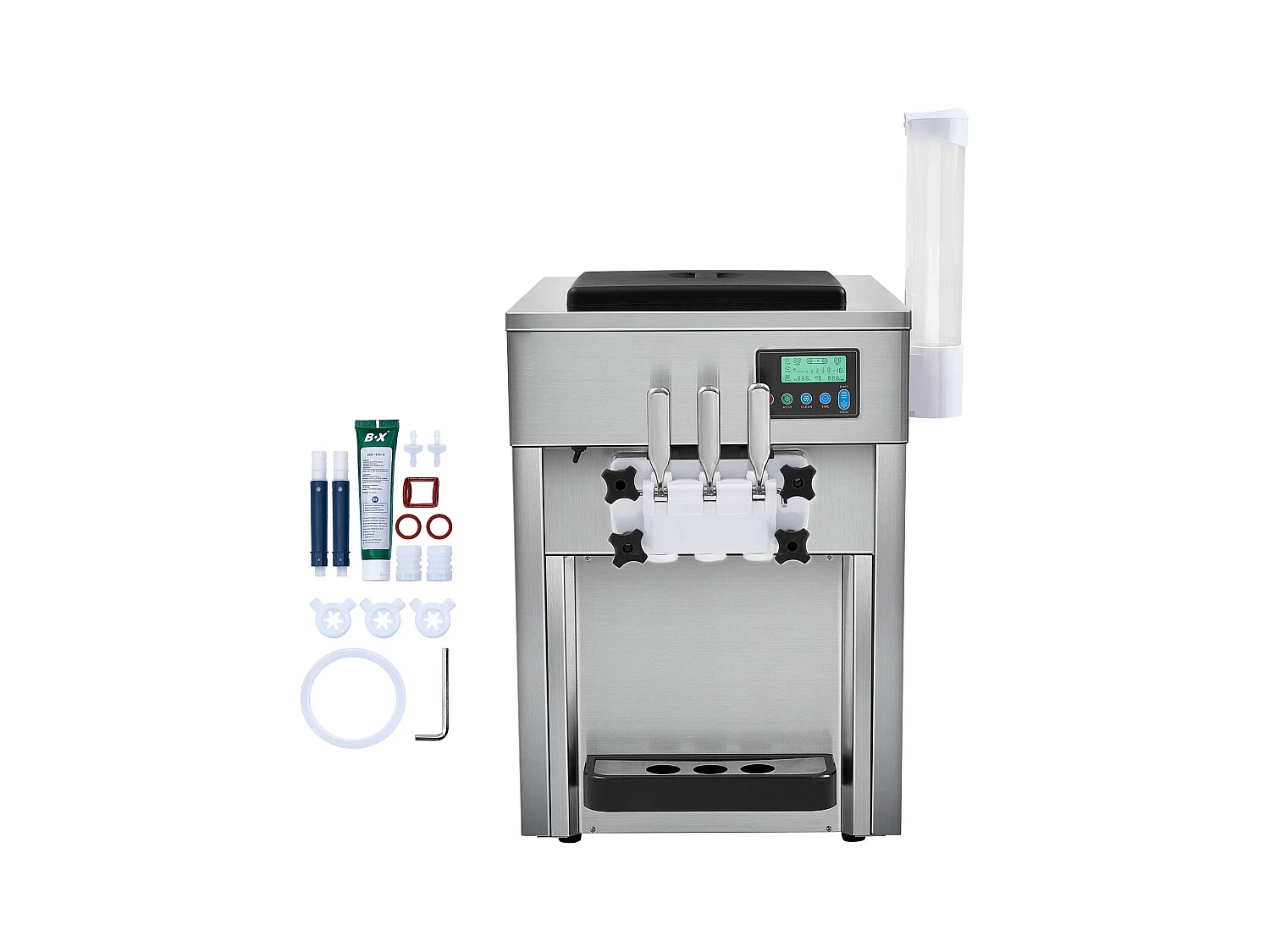 Machine à Crème Glacée Molle SucceBuy, 20 L/h 1800 W 3 Saveurs, Nettoyage Automatique, pour Café Snack-Bar Restaurant Supermarché