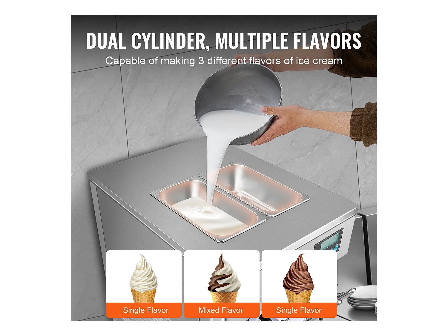 Machine à Crème Glacée Molle SucceBuy, 20 L/h 1800 W 3 Saveurs, Nettoyage Automatique, pour Café Snack-Bar Restaurant Supermarché