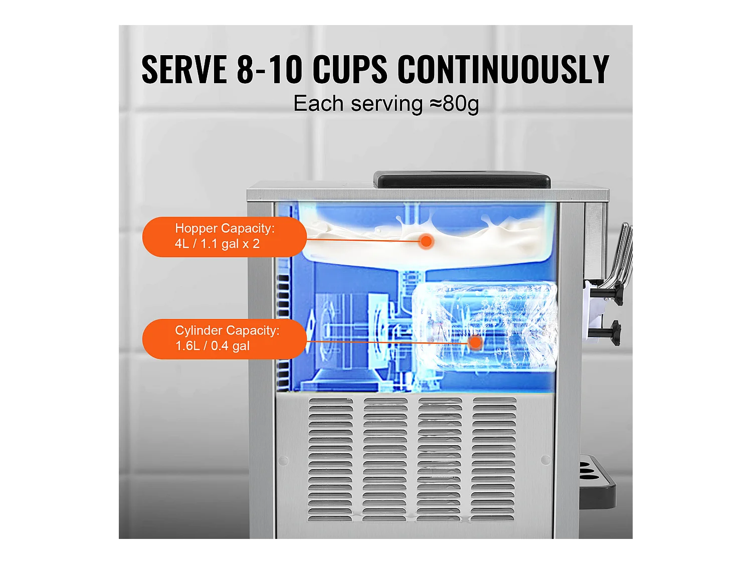 Machine à Crème Glacée Molle SucceBuy, 20 L/h 1800 W 3 Saveurs, Nettoyage Automatique, pour Café Snack-Bar Restaurant Supermarché