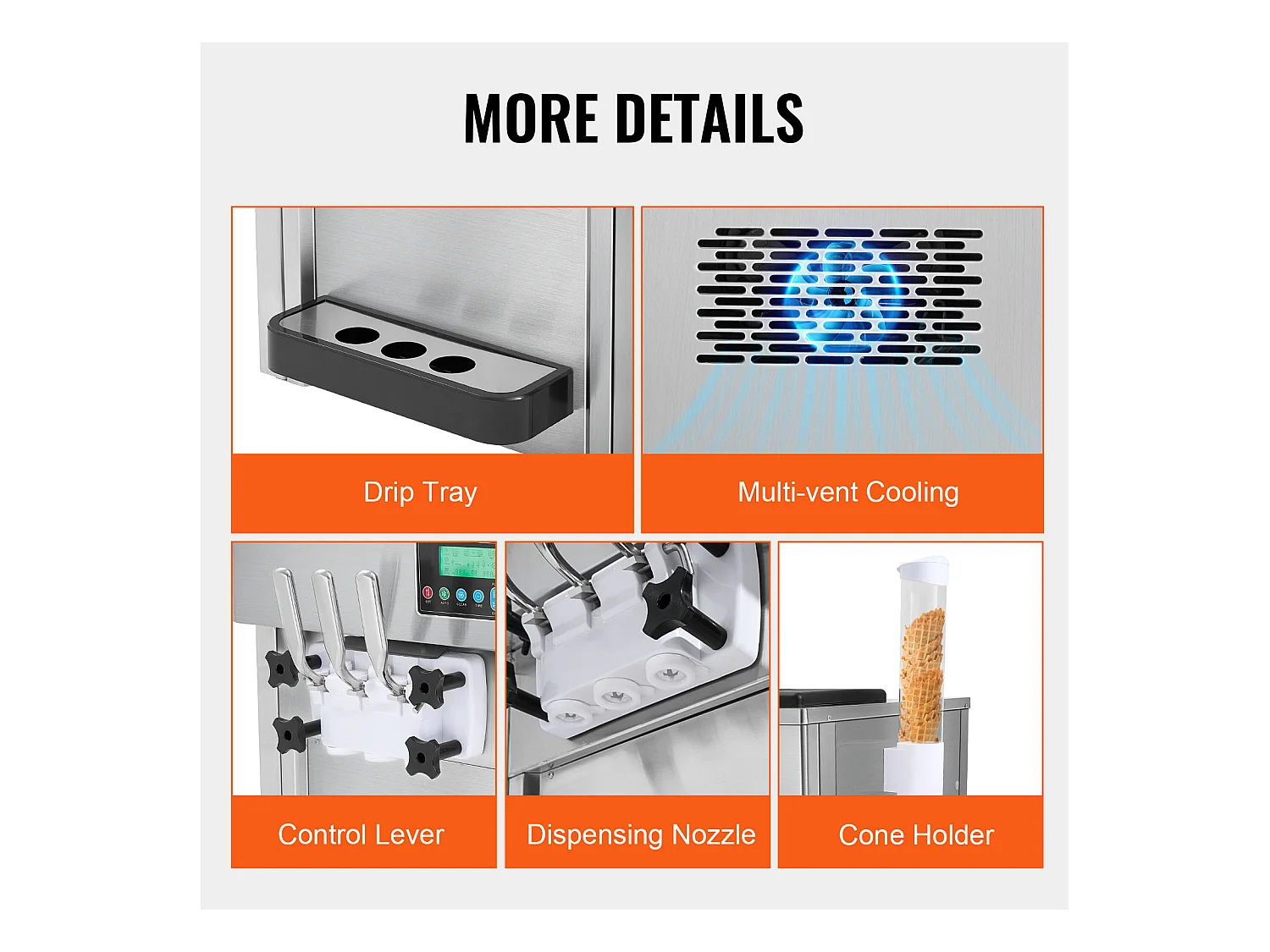 Machine à Crème Glacée Molle SucceBuy, 20 L/h 1800 W 3 Saveurs, Nettoyage Automatique, pour Café Snack-Bar Restaurant Supermarché