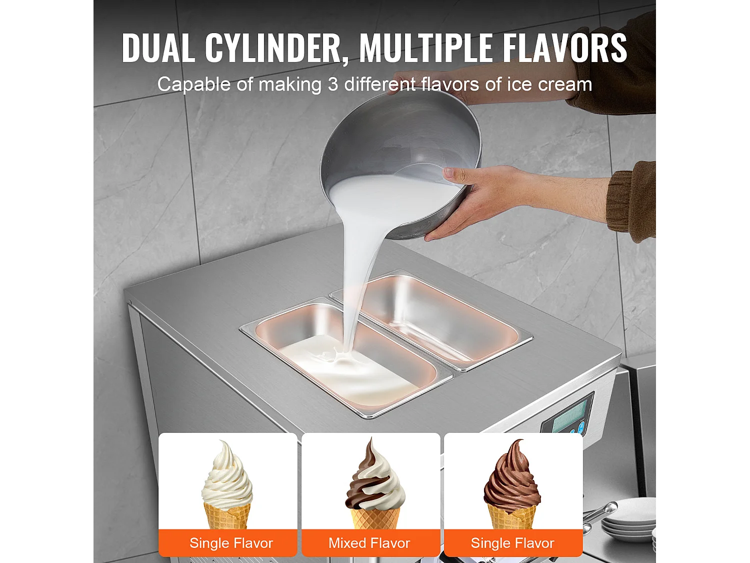 Machine à Crème Glacée Molle SucceBuy, 20 L/h 1800 W 3 Saveurs, Nettoyage Automatique, pour Café Snack-Bar Restaurant Supermarché