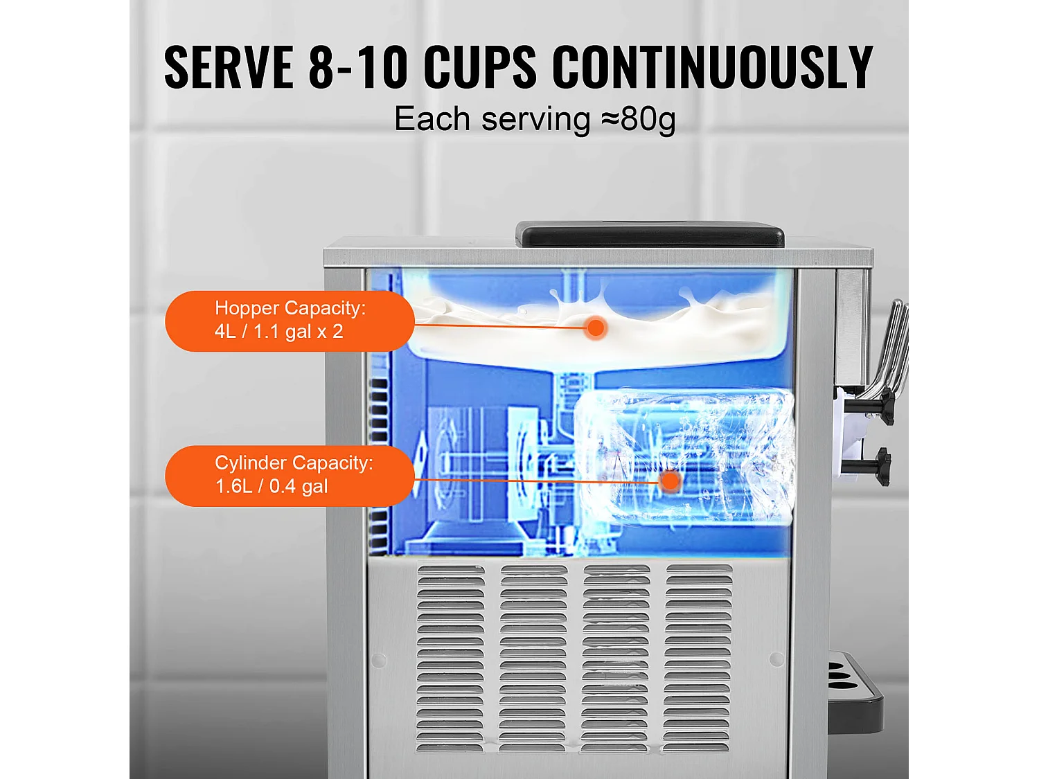 Machine à Crème Glacée Molle SucceBuy, 20 L/h 1800 W 3 Saveurs, Nettoyage Automatique, pour Café Snack-Bar Restaurant Supermarché