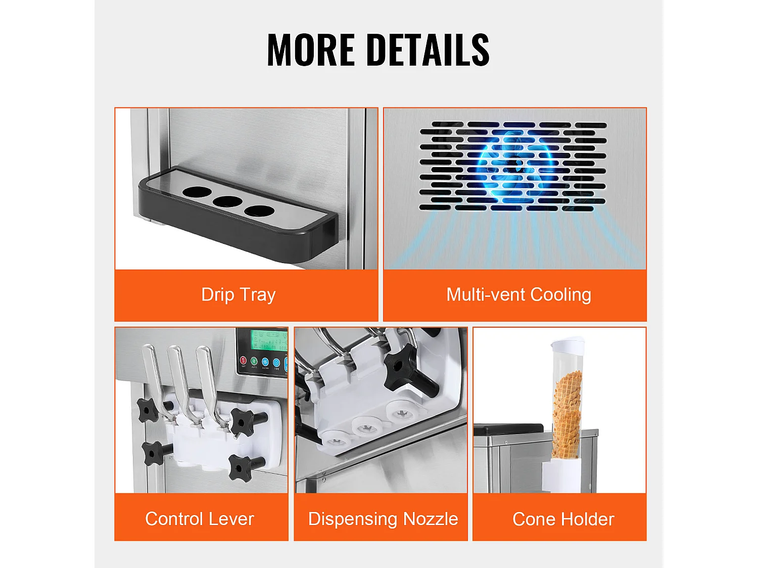 Machine à Crème Glacée Molle SucceBuy, 20 L/h 1800 W 3 Saveurs, Nettoyage Automatique, pour Café Snack-Bar Restaurant Supermarché