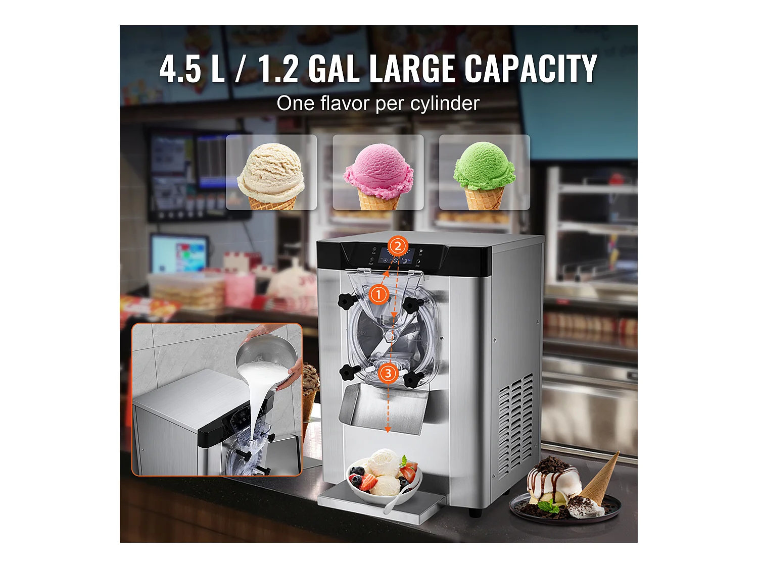 Machine à Crème Glacée SucceBuy, 12 L/h, 1295 W, Pré-refroidissement Automatique, Panneau LED, pour Snack-bars