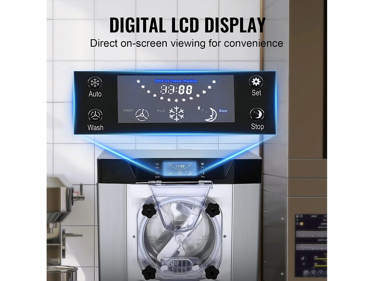 Machine à Crème Glacée SucceBuy, 12 L/h, 1295 W, Pré-refroidissement Automatique, Panneau LED, pour Snack-bars