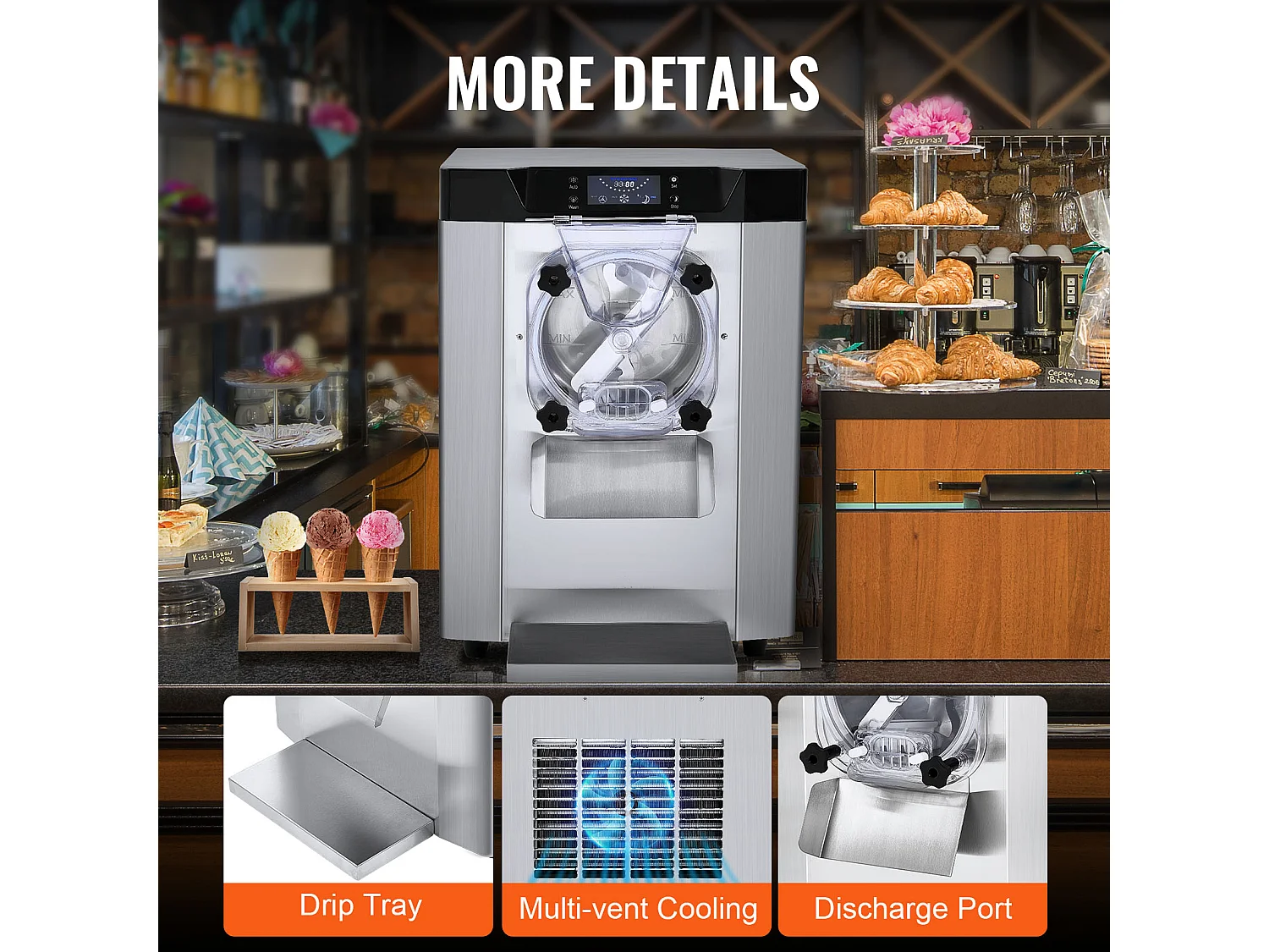 Machine à Crème Glacée SucceBuy, 12 L/h, 1295 W, Pré-refroidissement Automatique, Panneau LED, pour Snack-bars