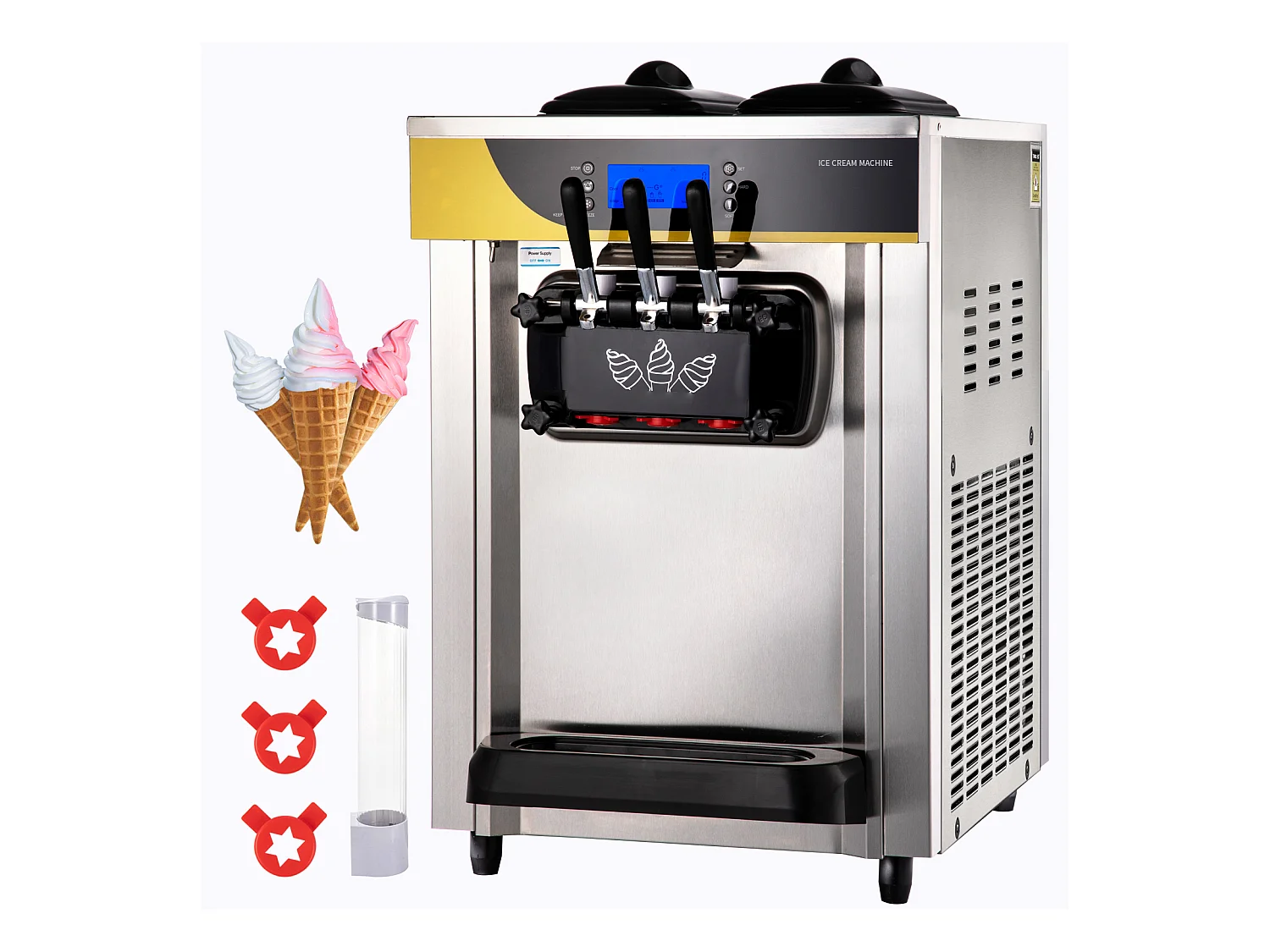 Weich-Eismaschine SucceBuy, 22-30 L/H, 2200 W, Kommerzielle Italienische Eismaschine Trichter 2x6 L
