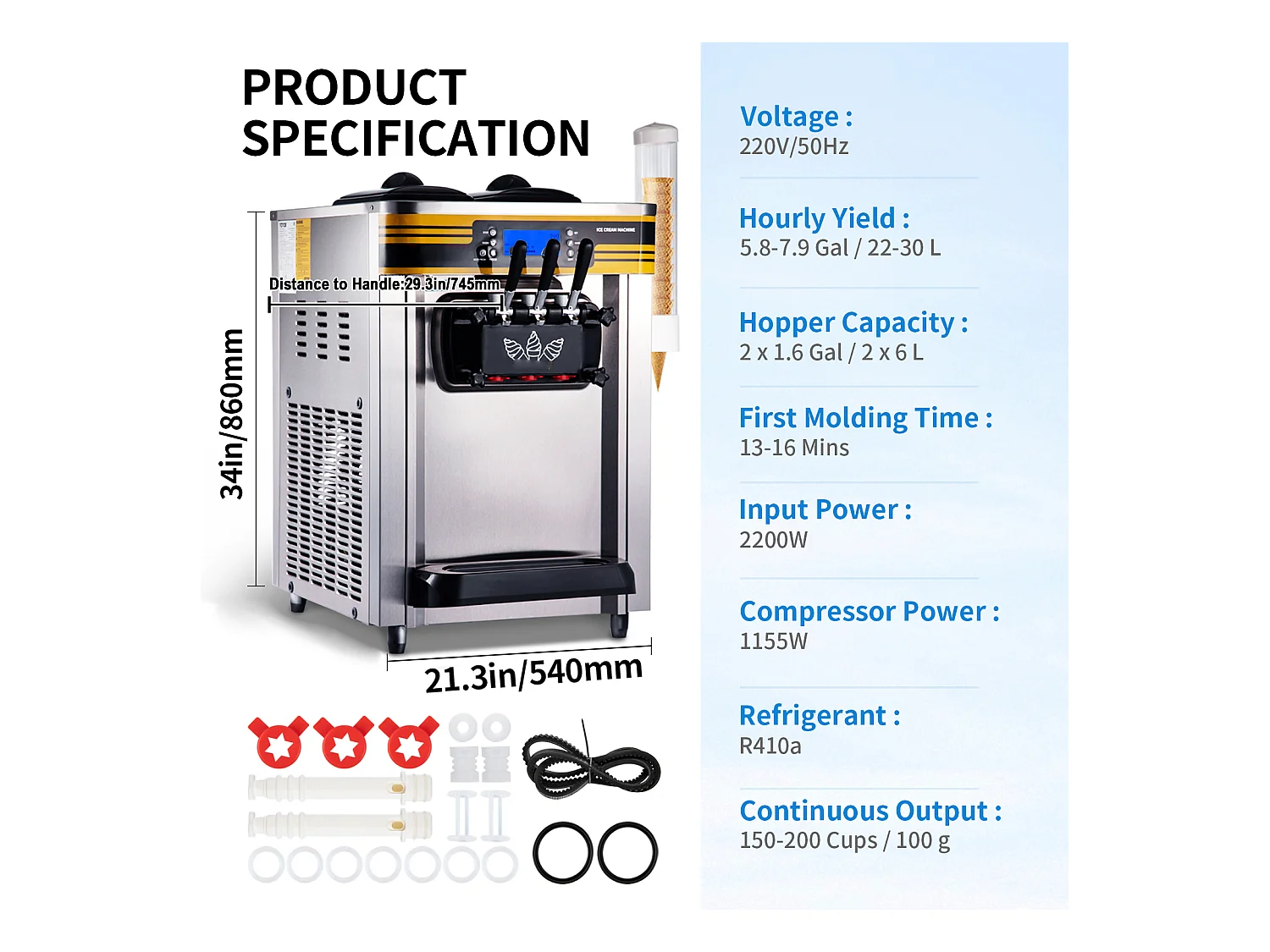 Weich-Eismaschine SucceBuy, 22-30 L/H, 2200 W, Kommerzielle Italienische Eismaschine Trichter 2x6 L