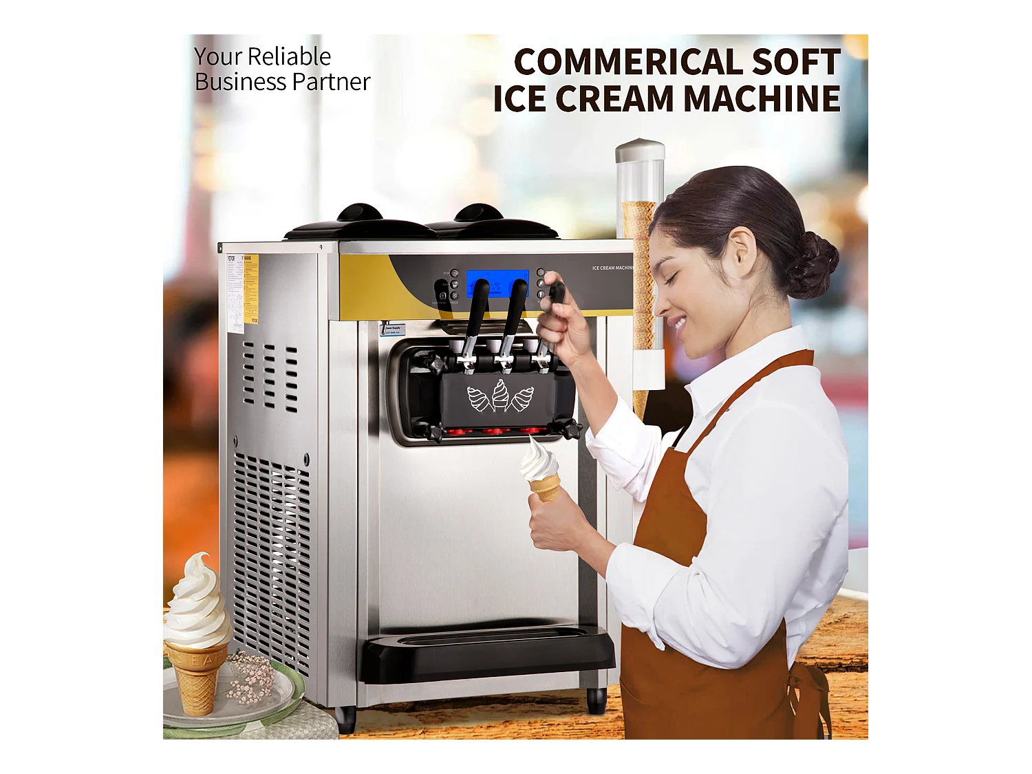 Machine à Crème Glacée Molle SucceBuy, 22-30 L/H, 2200 W, Machine à Glace Italienne Commerciale Trémie 2x6 L