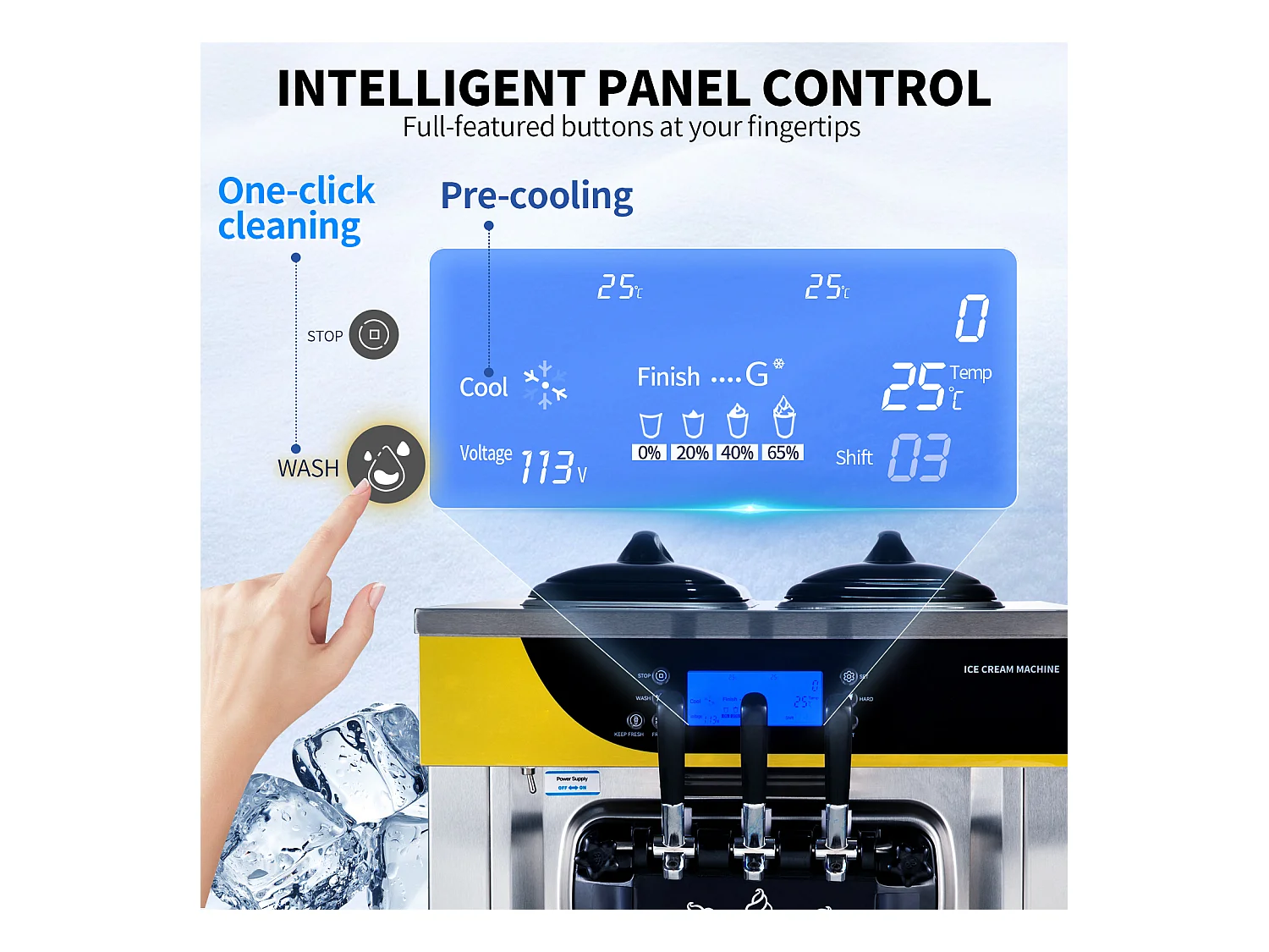 Machine à Crème Glacée Molle SucceBuy, 22-30 L/H, 2200 W, Machine à Glace Italienne Commerciale Trémie 2x6 L