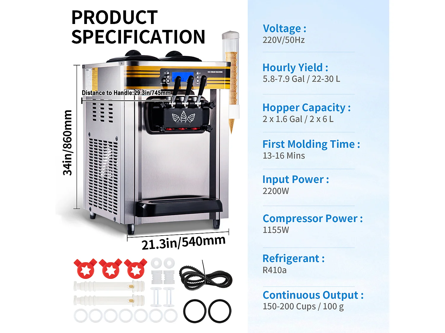 Machine à Crème Glacée Molle SucceBuy, 22-30 L/H, 2200 W, Machine à Glace Italienne Commerciale Trémie 2x6 L