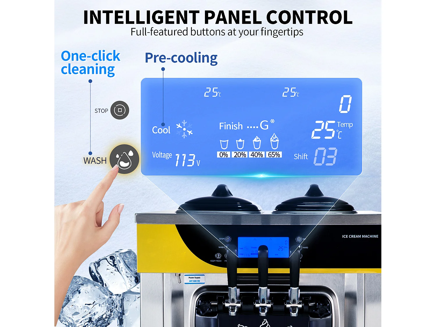 Machine à Crème Glacée Molle SucceBuy, 22-30 L/H, 2200 W, Machine à Glace Italienne Commerciale Trémie 2x6 L