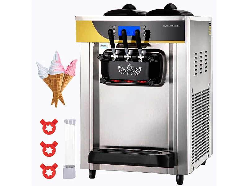 Machine à Crème Glacée Molle SucceBuy, 22-30 L/H, 2200 W, Machine à Glace Italienne Commerciale Trémie 2x6 L