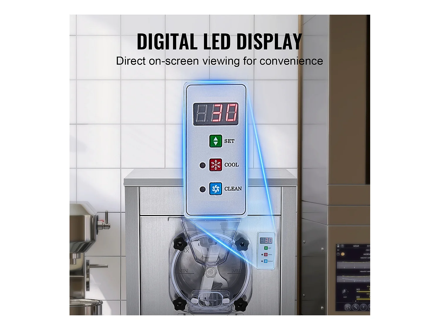 Machine à Crème Glacée Dure Commerciale SucceBuy, 18 L/h, 1600 W, avec Roues, Pré-refroidissement Automatique, Panneau LED