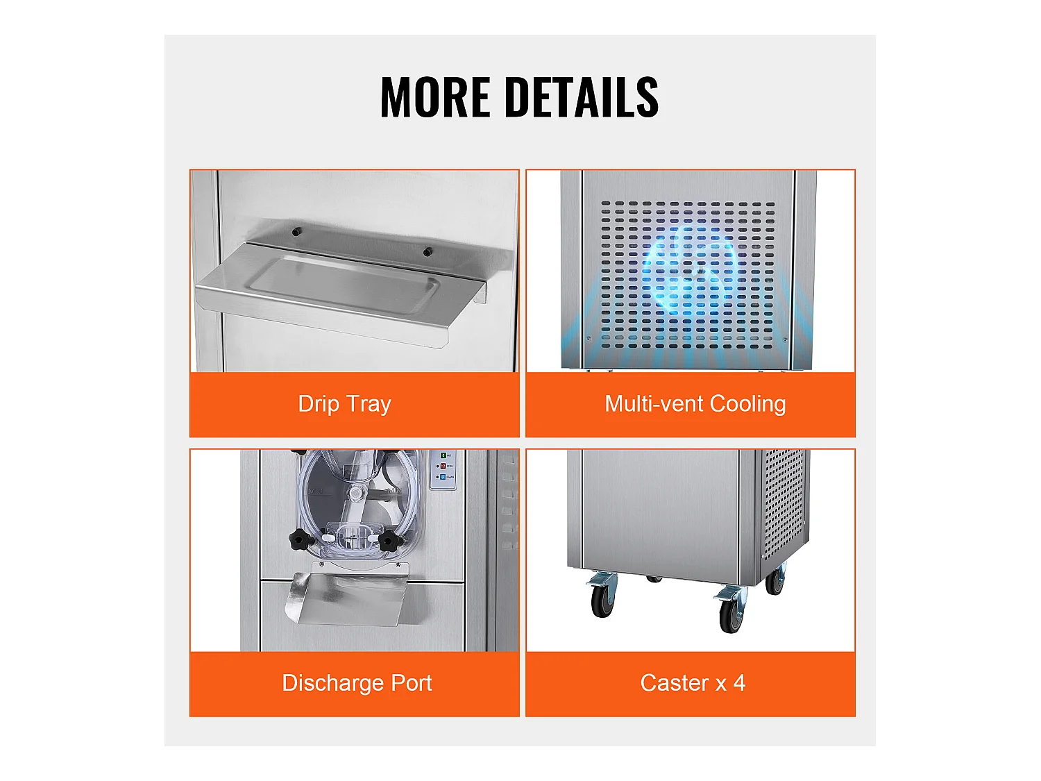 Machine à Crème Glacée Dure Commerciale SucceBuy, 18 L/h, 1600 W, avec Roues, Pré-refroidissement Automatique, Panneau LED