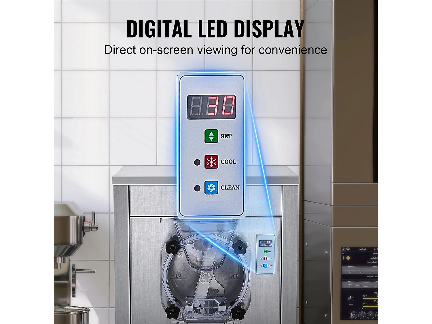 Machine à Crème Glacée Dure Commerciale SucceBuy, 18 L/h, 1600 W, avec Roues, Pré-refroidissement Automatique, Panneau LED