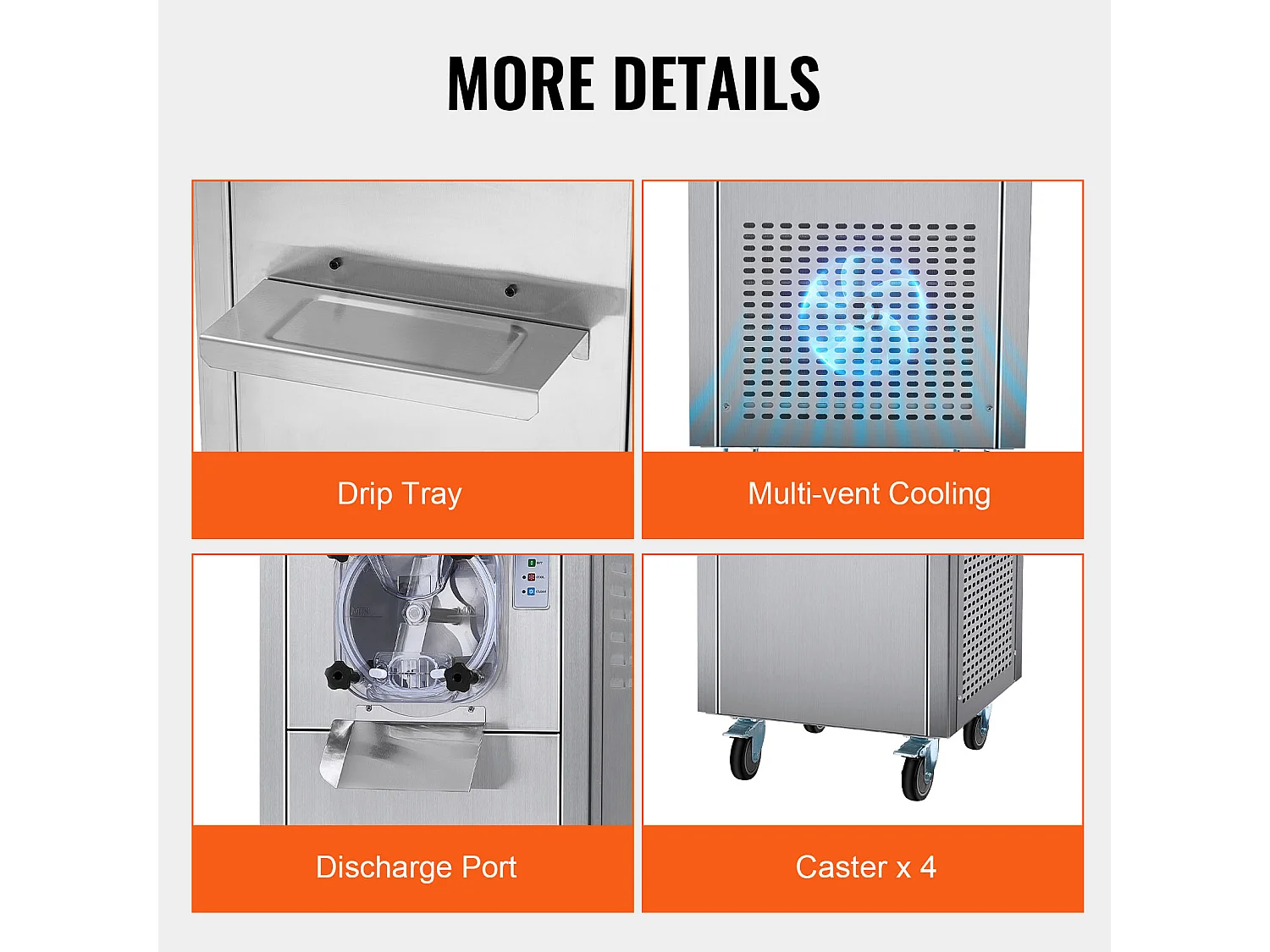 Machine à Crème Glacée Dure Commerciale SucceBuy, 18 L/h, 1600 W, avec Roues, Pré-refroidissement Automatique, Panneau LED