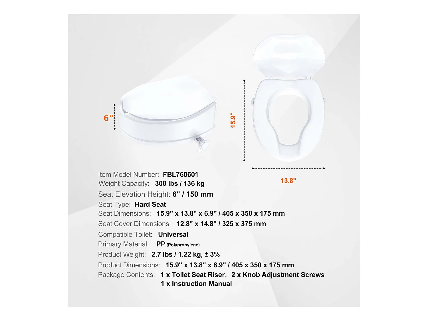Assento de Sanita Elevado SucceBuy, 12,7 cm de Altura, Capacidade para 136 kg, Elevação Universal, Branco