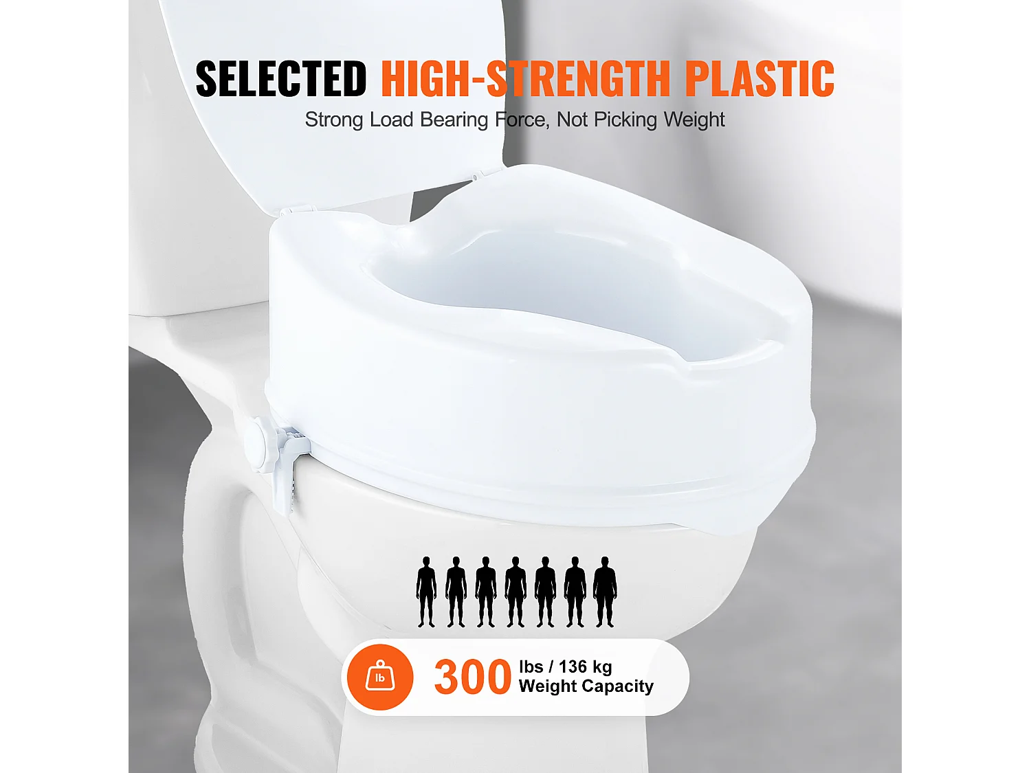 Siège de Toilette Surélevé SucceBuy, Hauteur de 12,7 cm, Capacité de 136 kg, Rehausseur Universel, Blanc