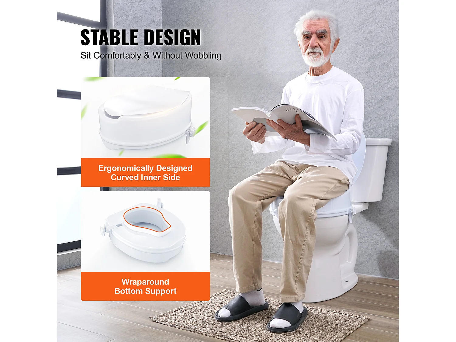 Siège de Toilette Surélevé SucceBuy, Hauteur de 12,7 cm, Capacité de 136 kg, Rehausseur Universel, Blanc