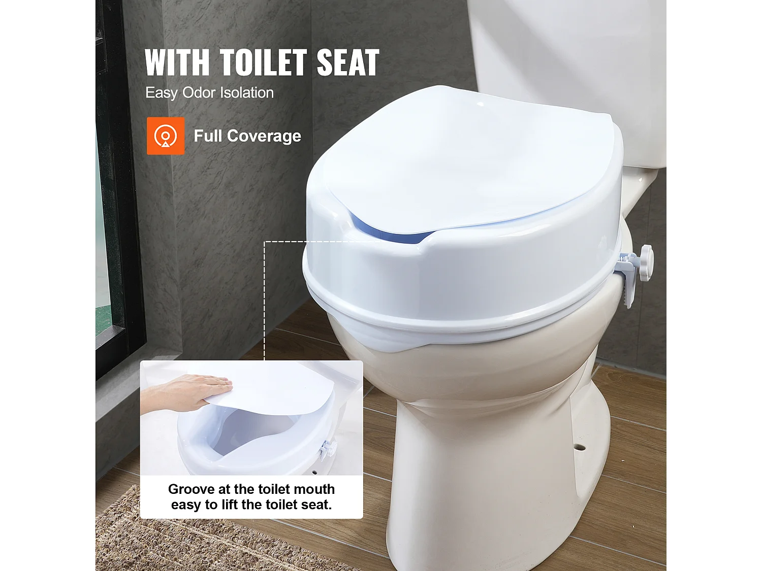 Siège de Toilette Surélevé SucceBuy, Hauteur de 12,7 cm, Capacité de 136 kg, Rehausseur Universel, Blanc