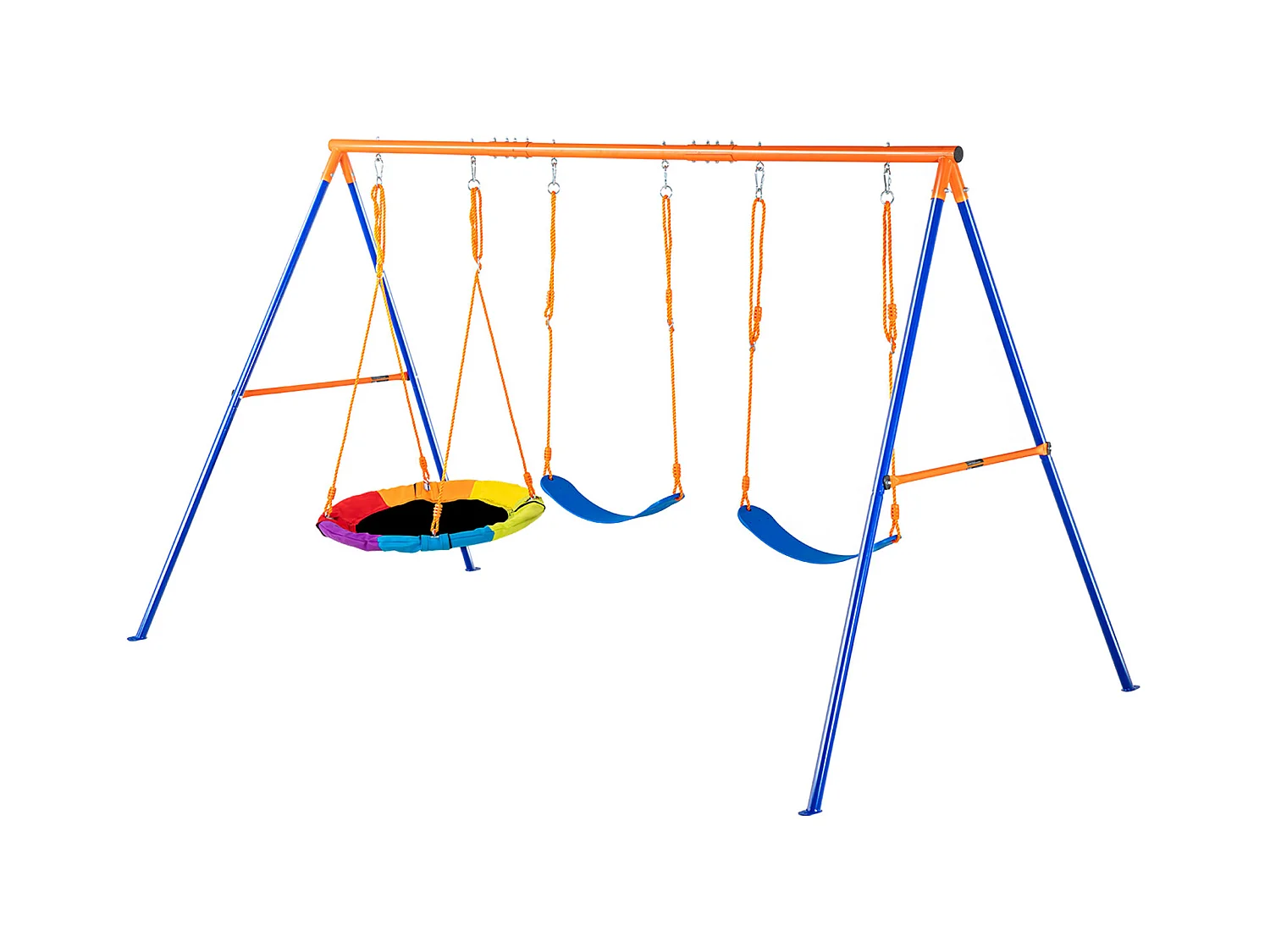 Ensemble de Balançoires Portique SucceBuy de Jardin avec 1 Nacelle 2 Sièges à Ceinture, Support en Métal, Corde Réglable pour la cour Arrière