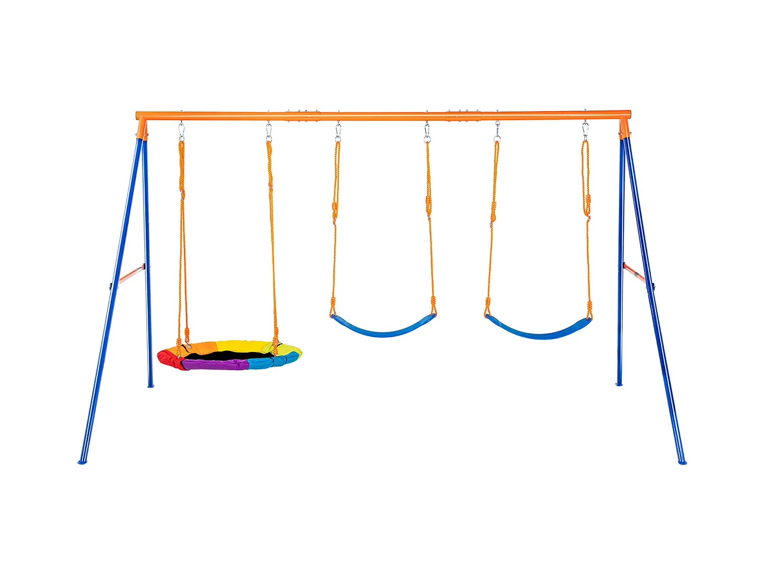 Ensemble de Balançoires Portique SucceBuy de Jardin avec 1 Nacelle 2 Sièges à Ceinture, Support en Métal, Corde Réglable pour la cour Arrière