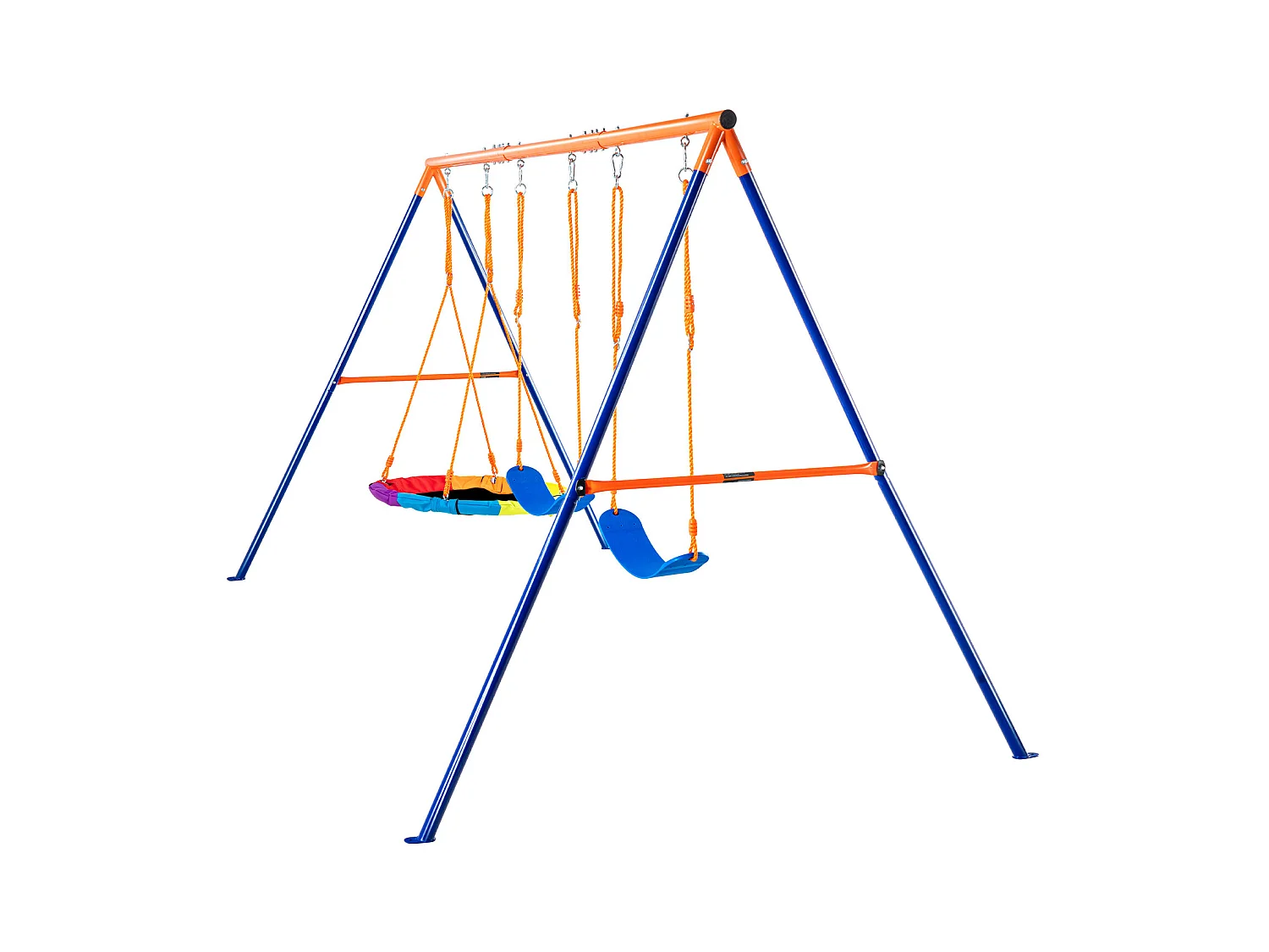 Ensemble de Balançoires Portique SucceBuy de Jardin avec 1 Nacelle 2 Sièges à Ceinture, Support en Métal, Corde Réglable pour la cour Arrière