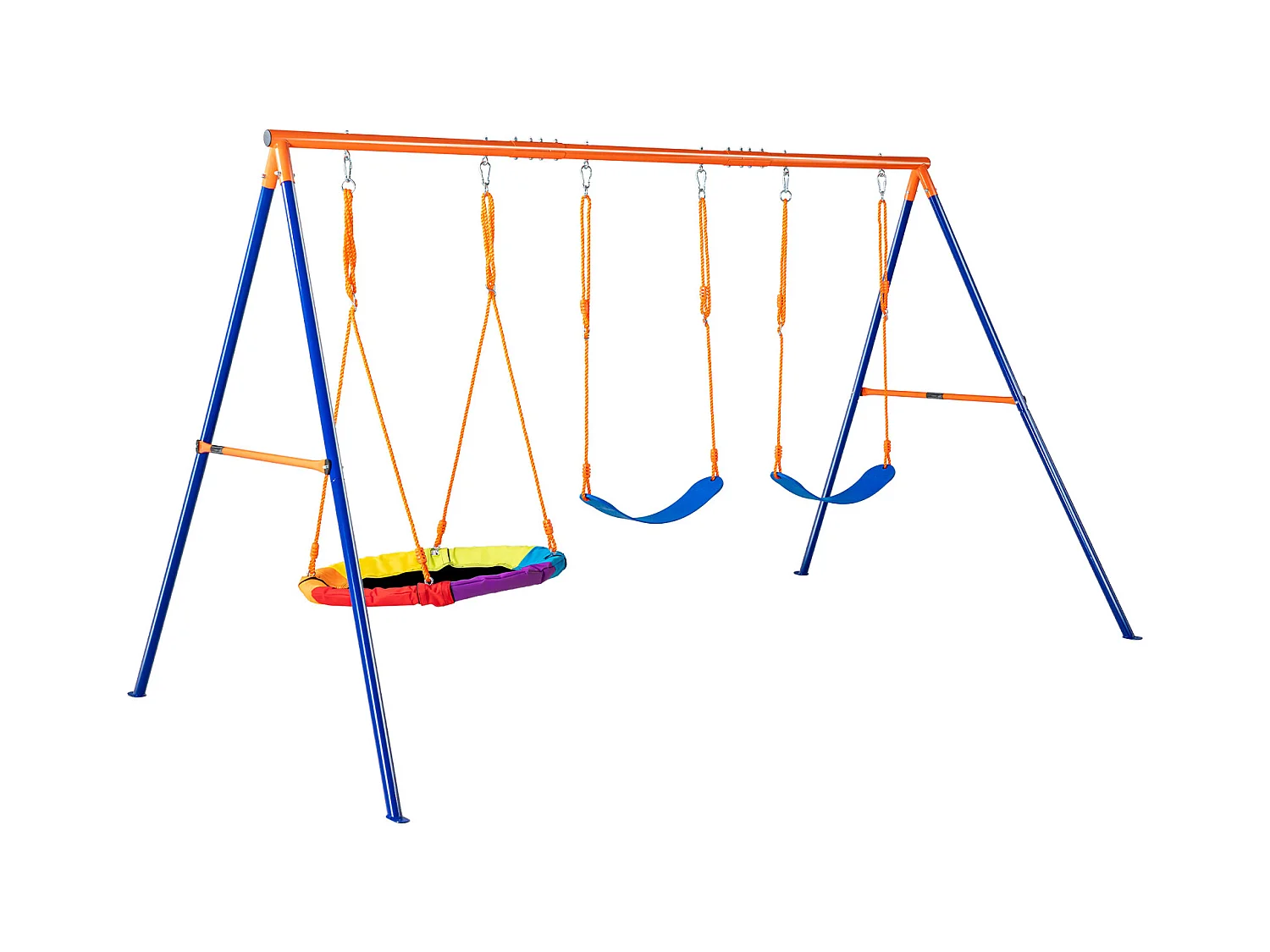 Ensemble de Balançoires Portique SucceBuy de Jardin avec 1 Nacelle 2 Sièges à Ceinture, Support en Métal, Corde Réglable pour la cour Arrière