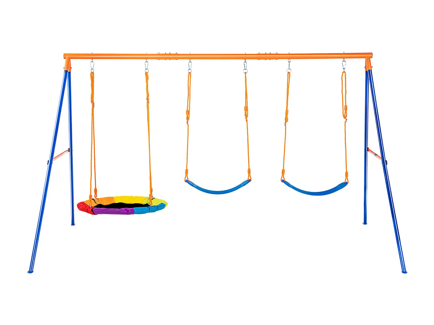 Ensemble de Balançoires Portique SucceBuy de Jardin avec 1 Nacelle 2 Sièges à Ceinture, Support en Métal, Corde Réglable pour la cour Arrière
